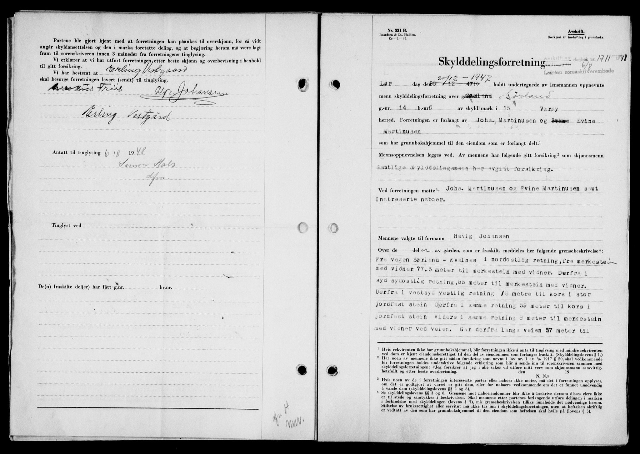 Lofoten sorenskriveri, SAT/A-0017/1/2/2C/L0019a: Mortgage book no. 19a, 1948-1948, Diary no: : 1711/1948