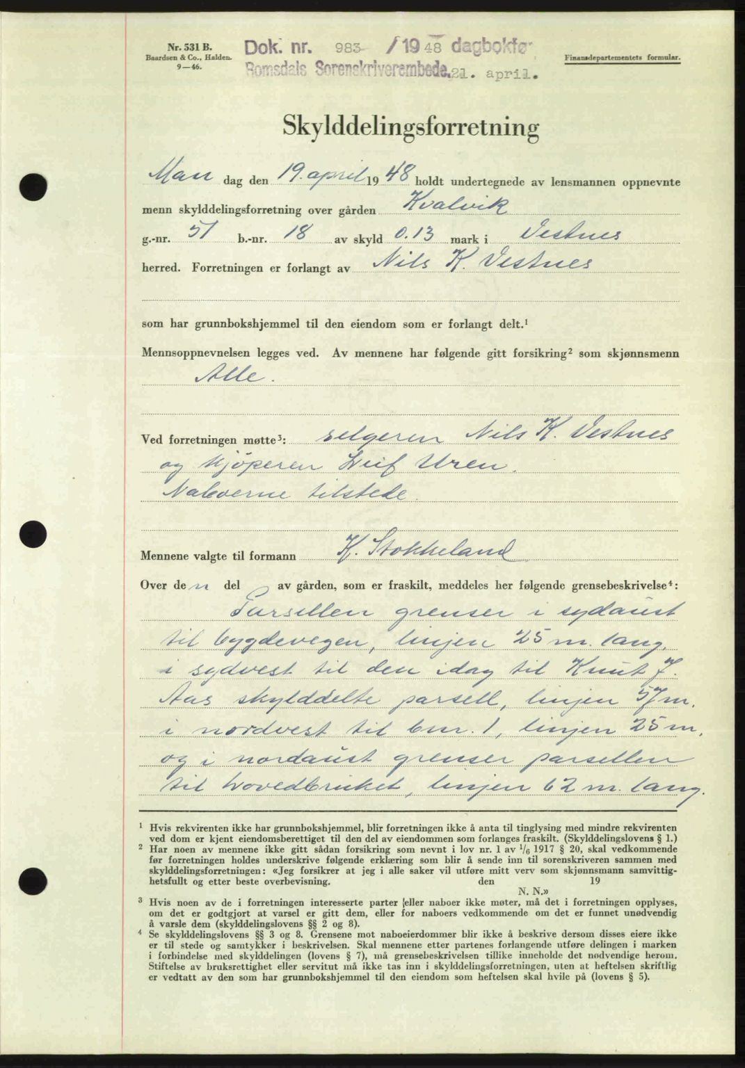 Romsdal sorenskriveri, AV/SAT-A-4149/1/2/2C: Mortgage book no. A26, 1948-1948, Diary no: : 983/1948