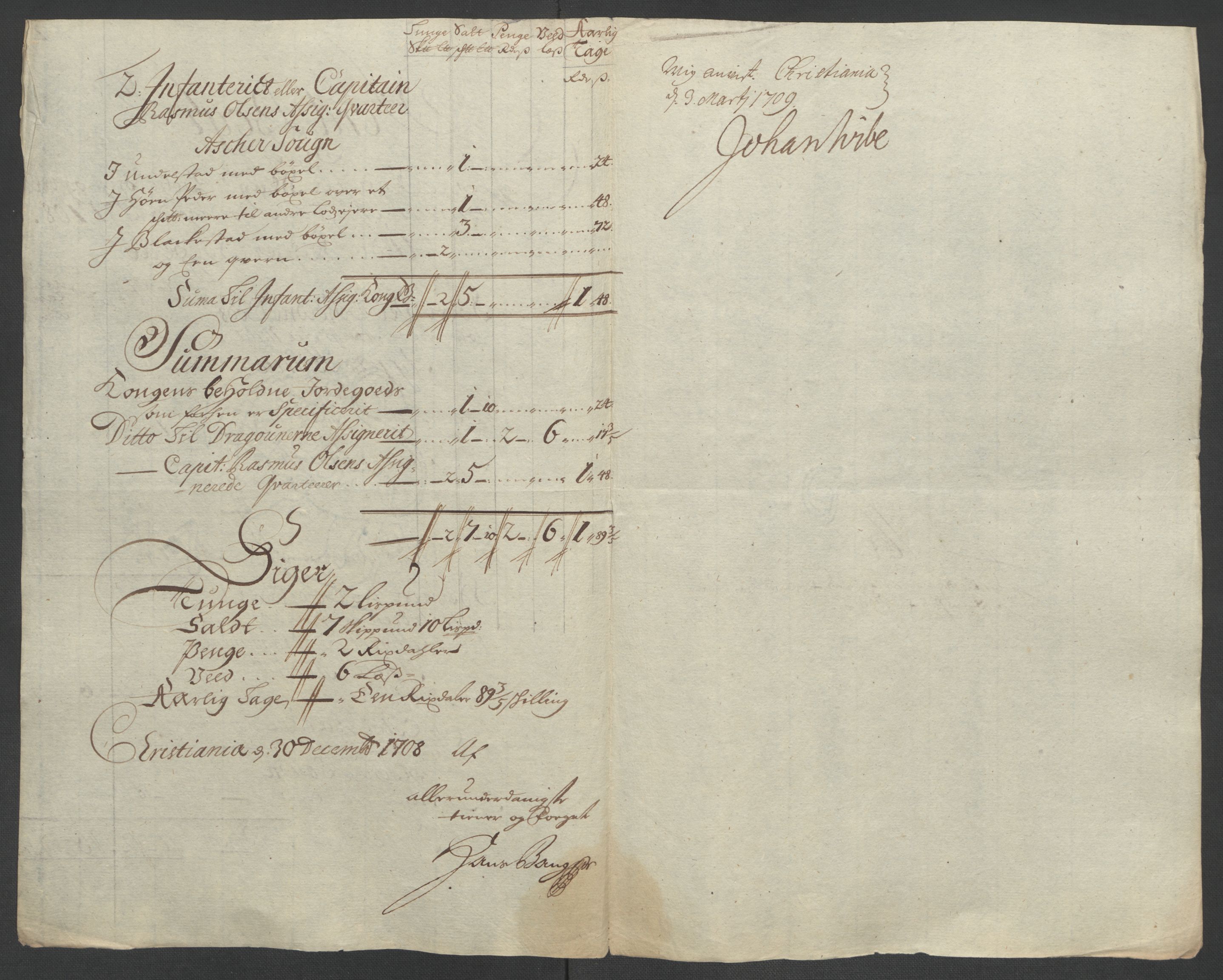 Rentekammeret inntil 1814, Reviderte regnskaper, Fogderegnskap, RA/EA-4092/R10/L0447: Fogderegnskap Aker og Follo, 1707-1709, p. 233