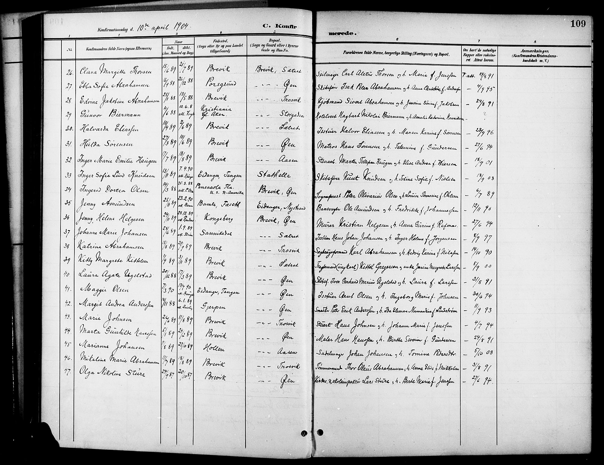 Brevik kirkebøker, SAKO/A-255/G/Ga/L0005: Parish register (copy) no. 5, 1901-1924, p. 109