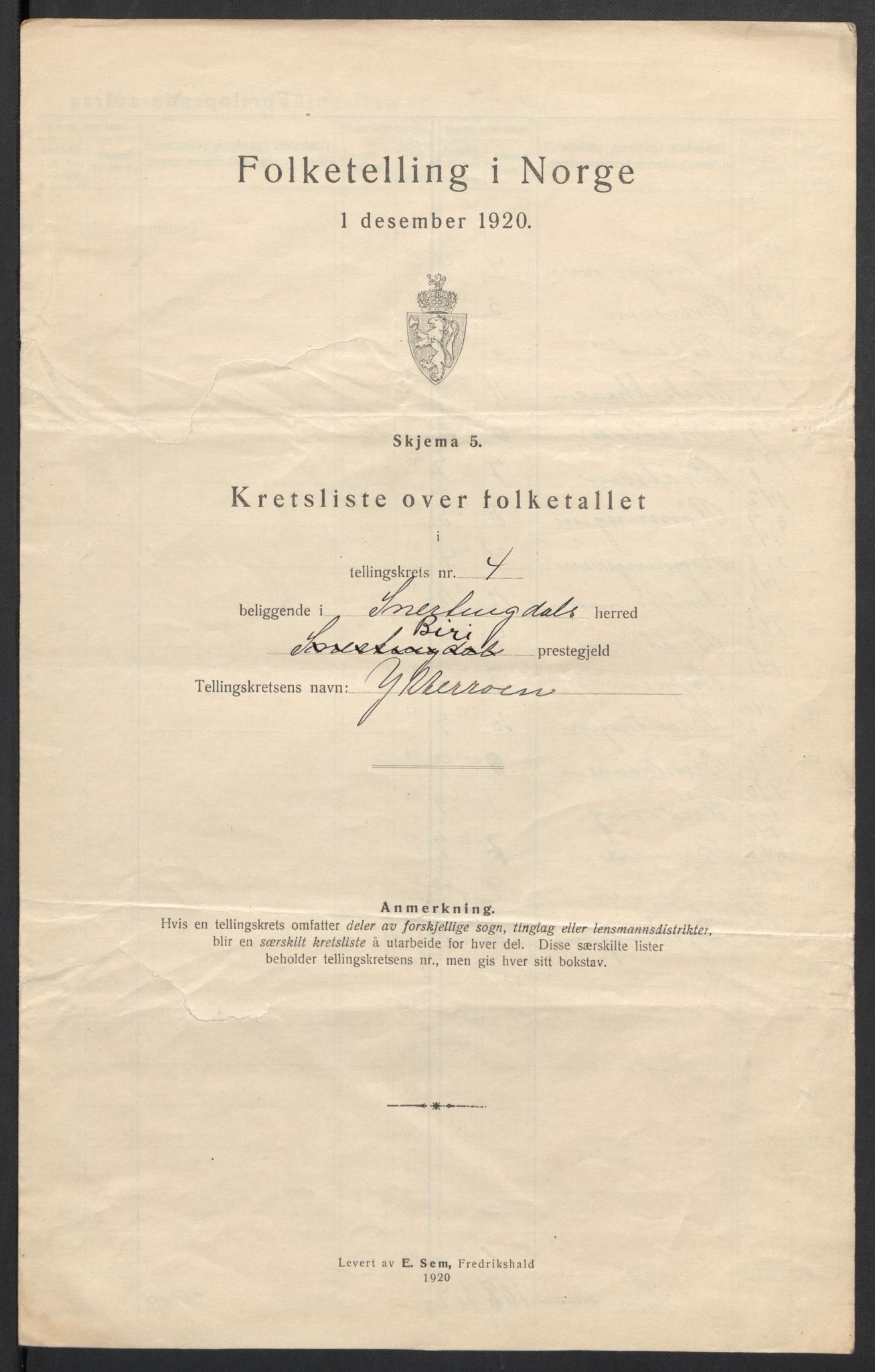 SAH, 1920 census for Snertingdal, 1920, p. 19