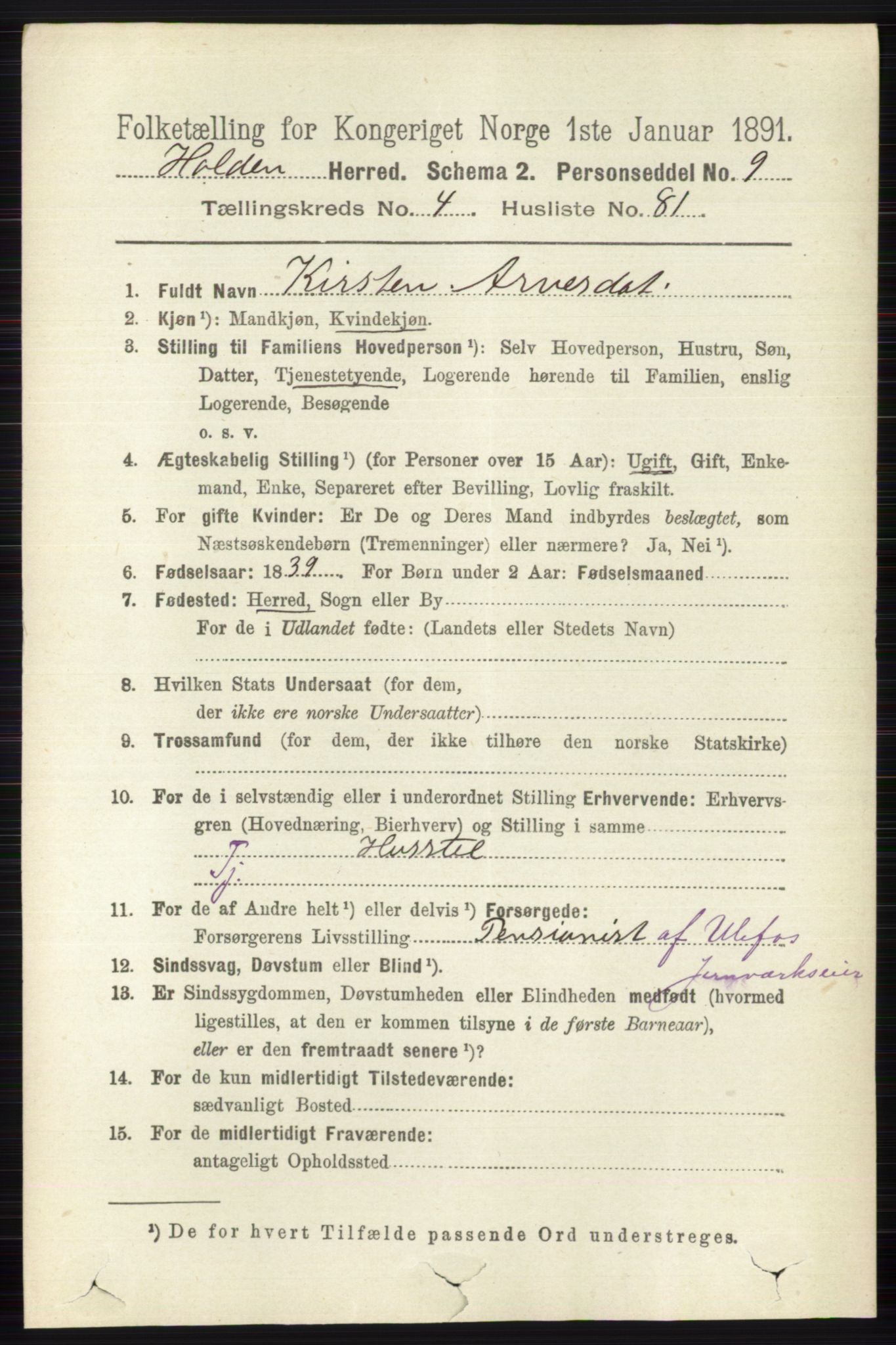 RA, 1891 census for 0819 Holla, 1891, p. 2722