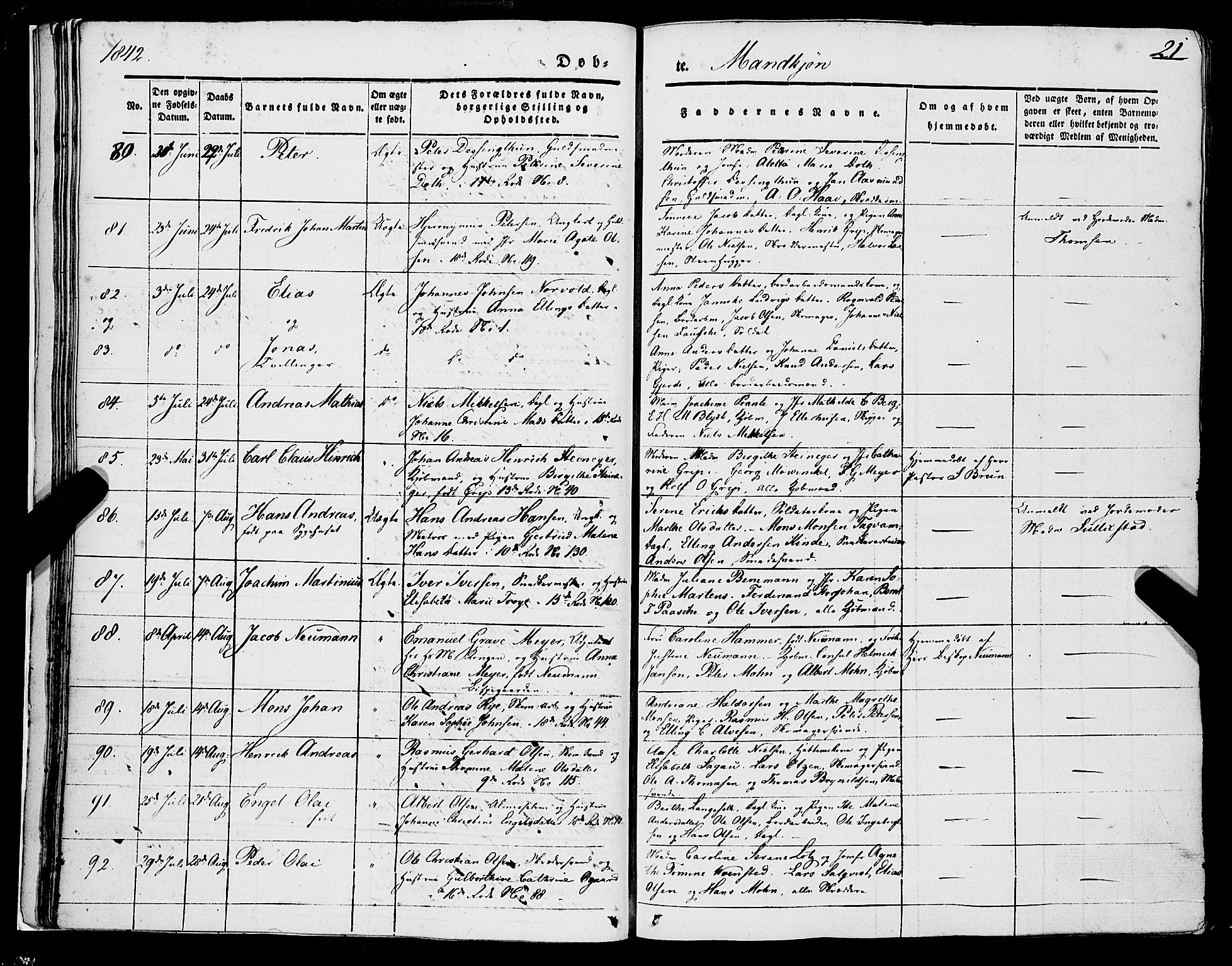 Domkirken sokneprestembete, AV/SAB-A-74801/H/Haa/L0019: Parish register (official) no. B 2, 1841-1851, p. 21