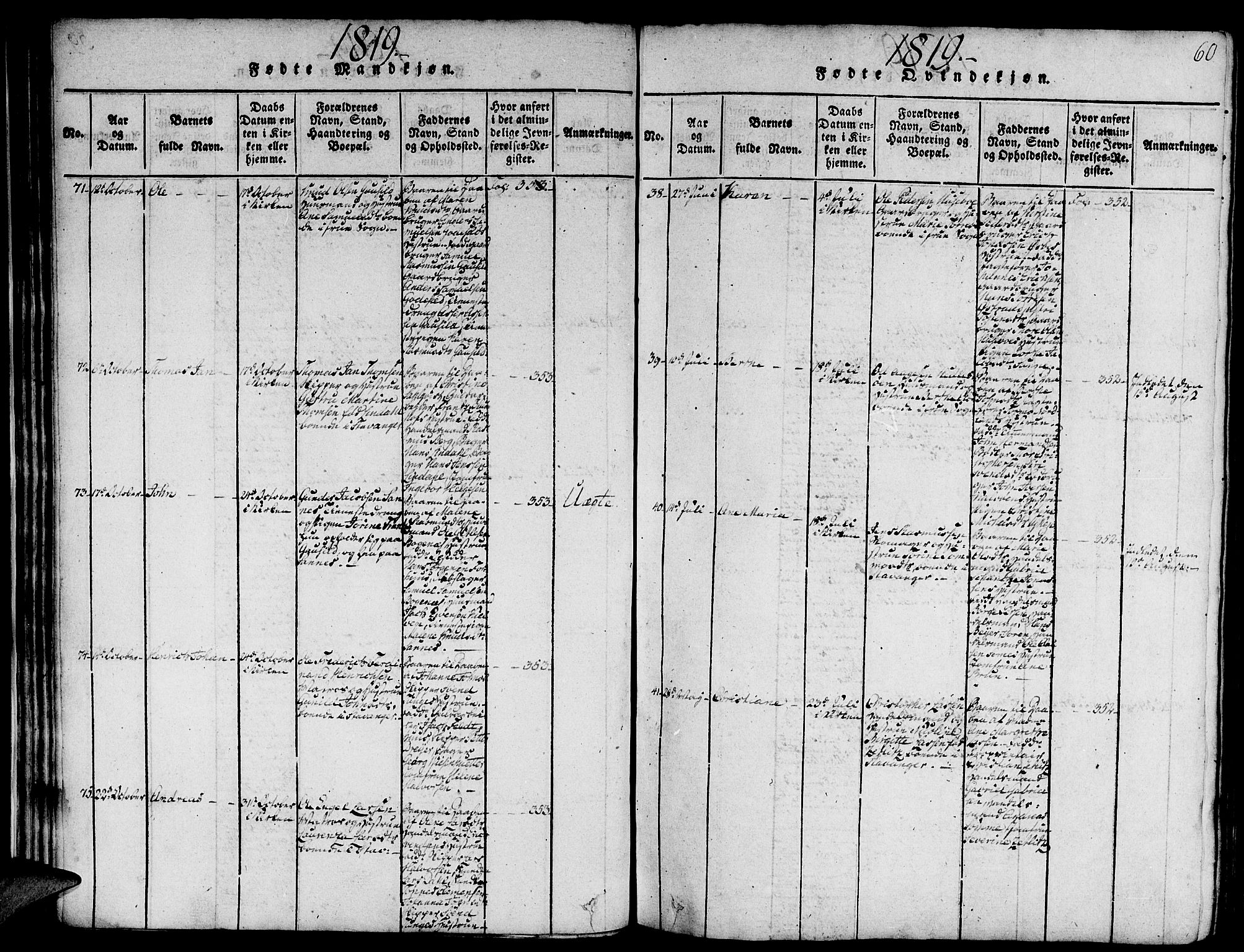 Domkirken sokneprestkontor, SAST/A-101812/001/30/30BA/L0008: Parish register (official) no. A 8, 1816-1821, p. 60