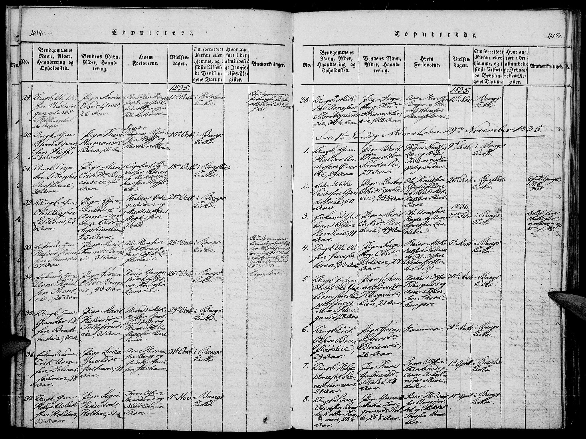 Sør-Aurdal prestekontor, SAH/PREST-128/H/Ha/Haa/L0003: Parish register (official) no. 3, 1825-1840, p. 414-415