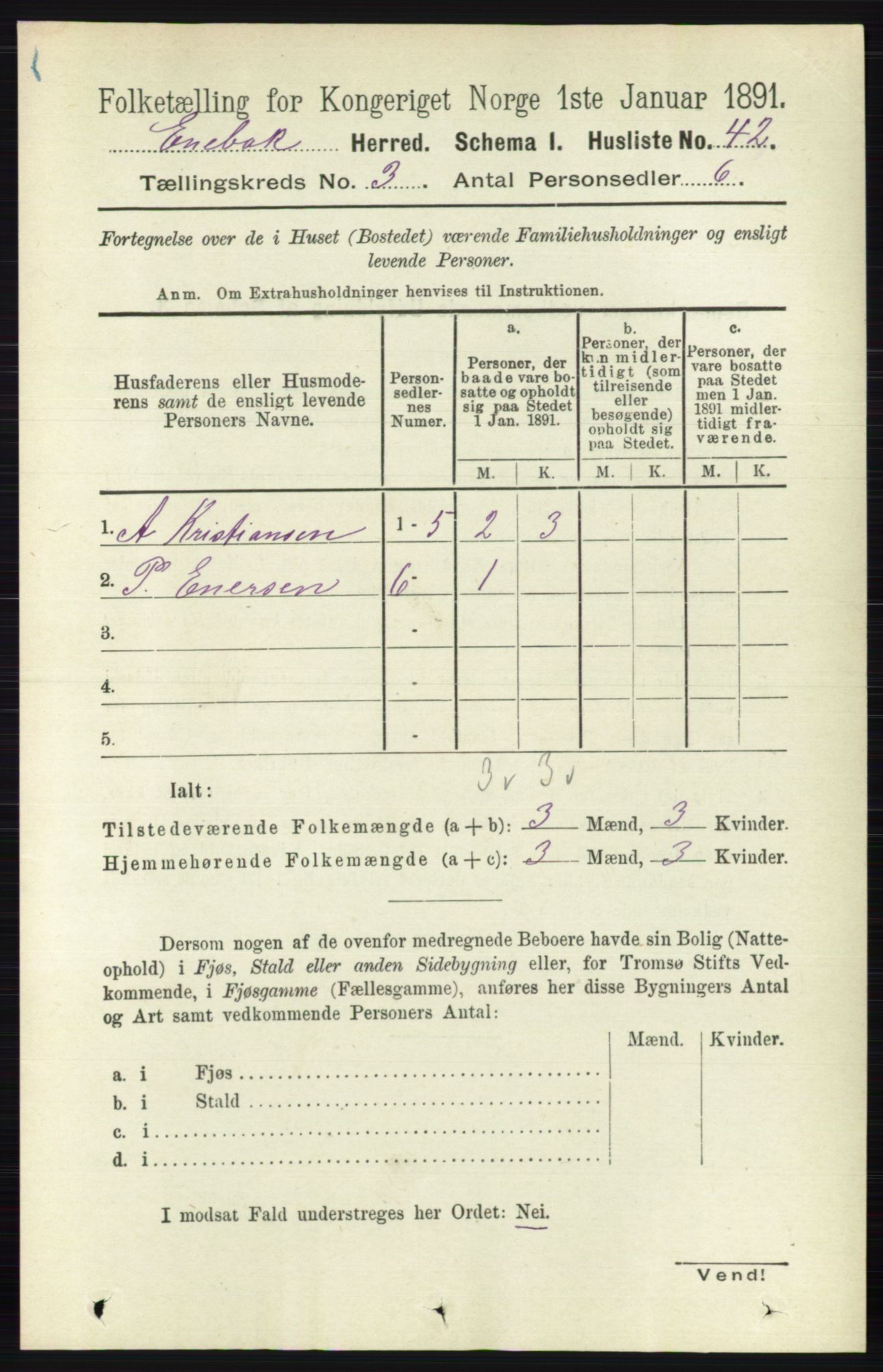 RA, 1891 census for 0229 Enebakk, 1891, p. 1113
