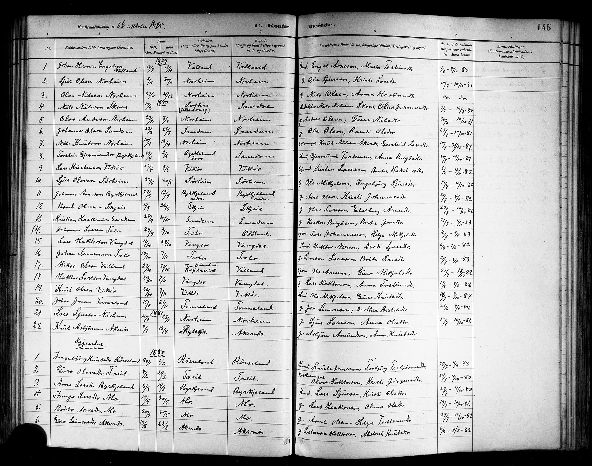 Kvam sokneprestembete, SAB/A-76201/H/Hab: Parish register (copy) no. B 3, 1884-1916, p. 145