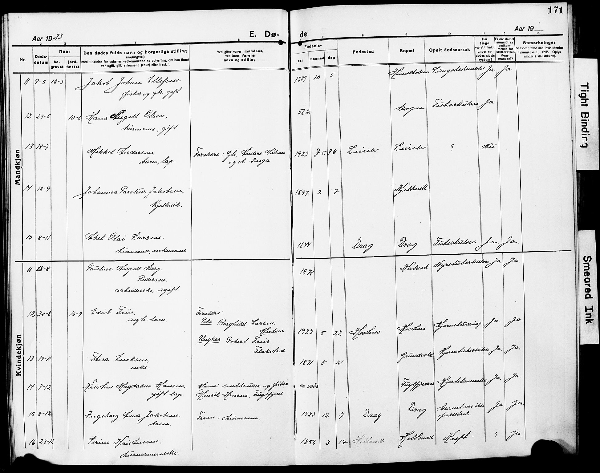 Ministerialprotokoller, klokkerbøker og fødselsregistre - Nordland, AV/SAT-A-1459/861/L0878: Parish register (copy) no. 861C04, 1917-1928, p. 171