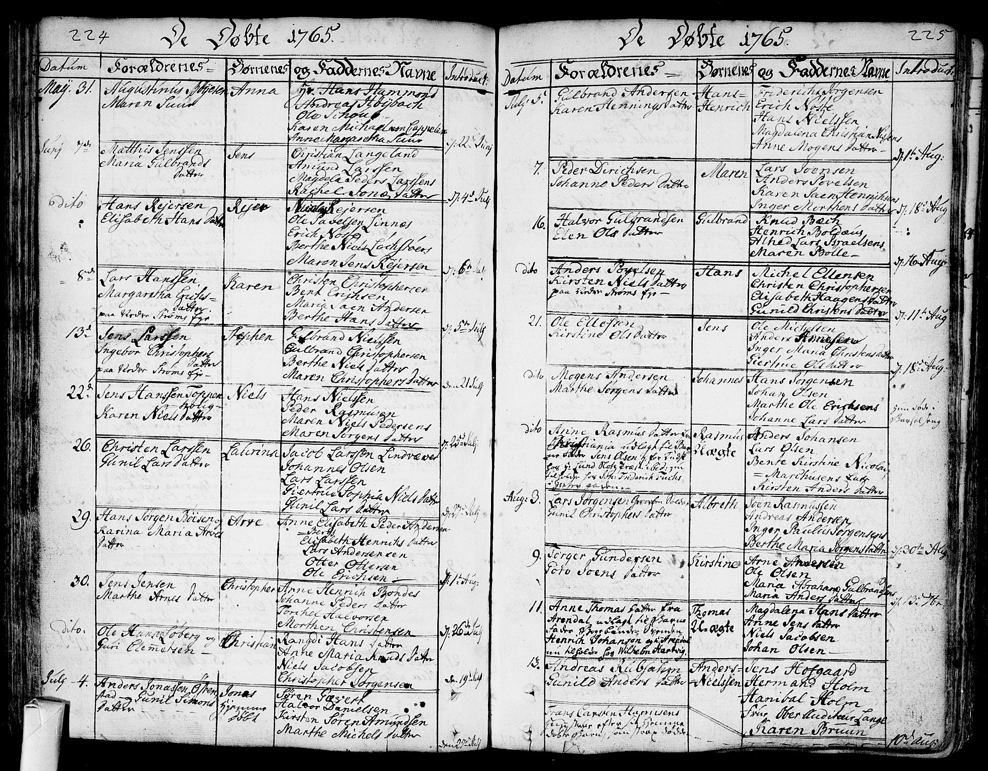 Bragernes kirkebøker, AV/SAKO-A-6/F/Fa/L0005: Parish register (official) no. I 5, 1759-1781, p. 224-225