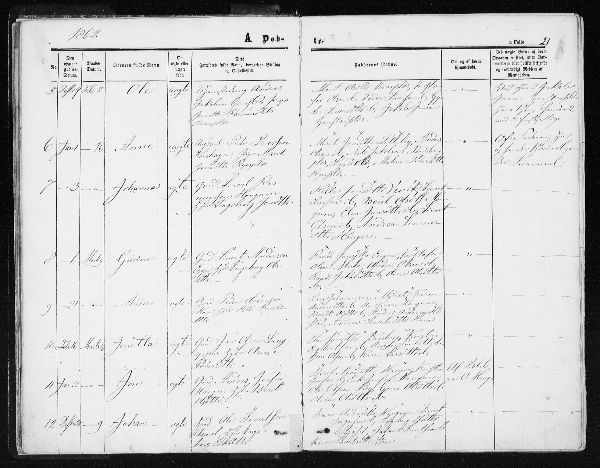 Ministerialprotokoller, klokkerbøker og fødselsregistre - Sør-Trøndelag, SAT/A-1456/612/L0377: Parish register (official) no. 612A09, 1859-1877, p. 21