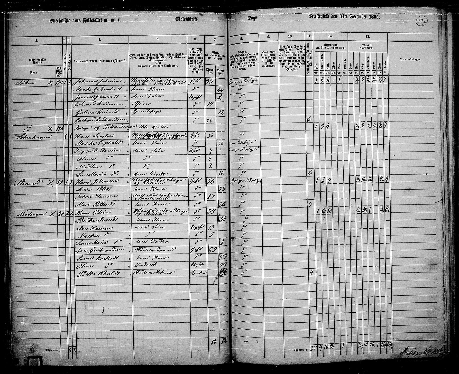 RA, 1865 census for Jevnaker, 1865, p. 100