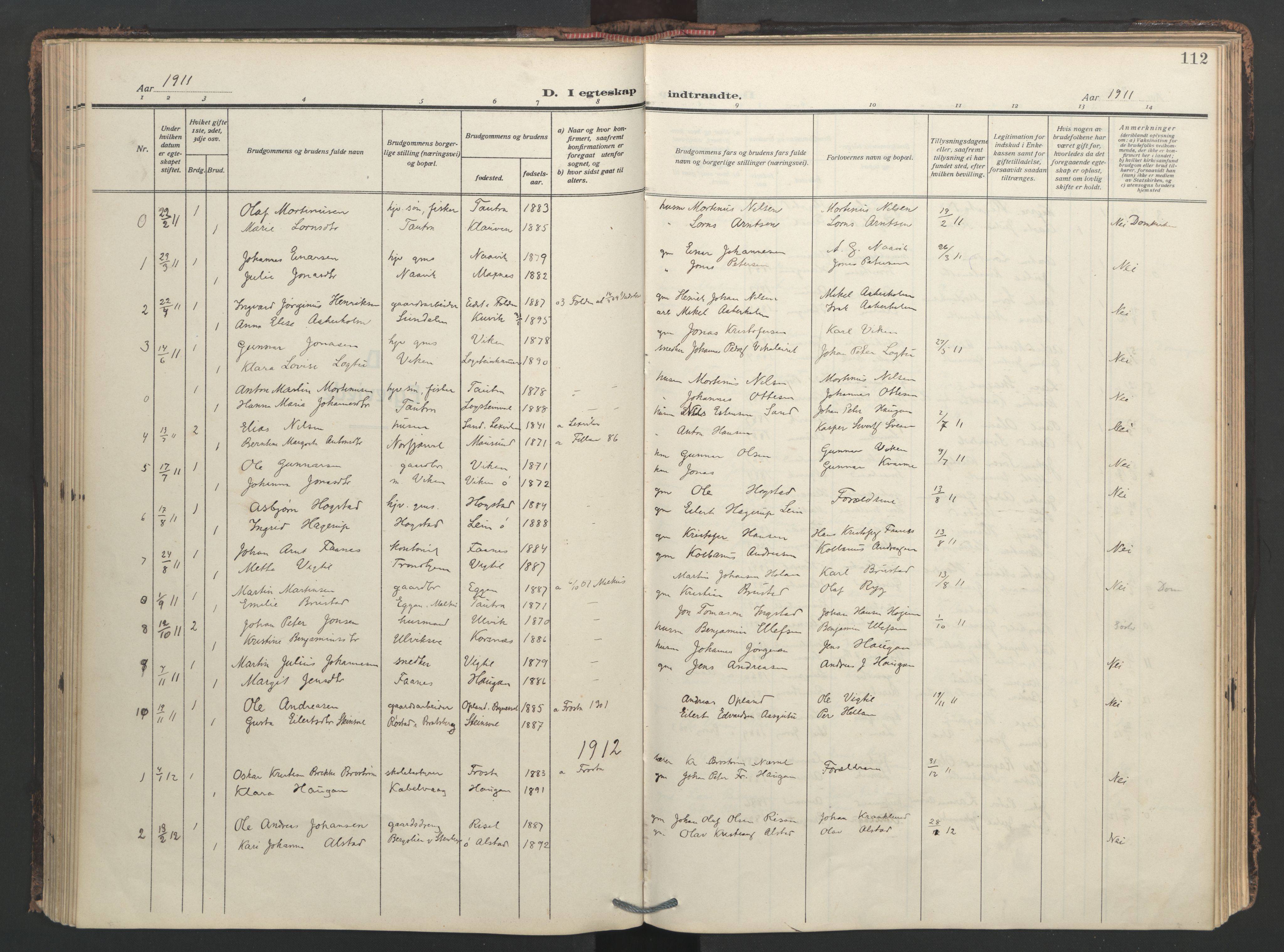 Ministerialprotokoller, klokkerbøker og fødselsregistre - Nord-Trøndelag, SAT/A-1458/713/L0123: Parish register (official) no. 713A12, 1911-1925, p. 112