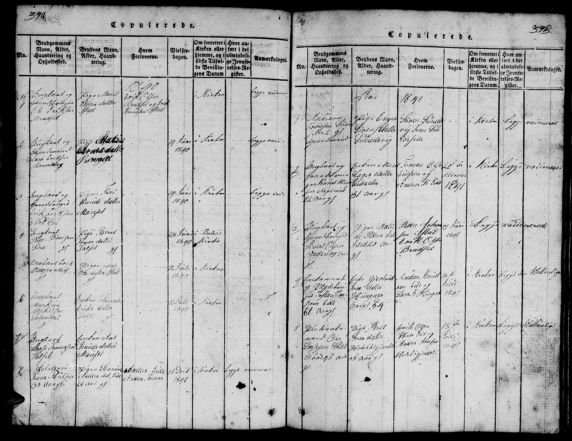 Ministerialprotokoller, klokkerbøker og fødselsregistre - Møre og Romsdal, SAT/A-1454/557/L0683: Parish register (copy) no. 557C01, 1818-1862, p. 394-395