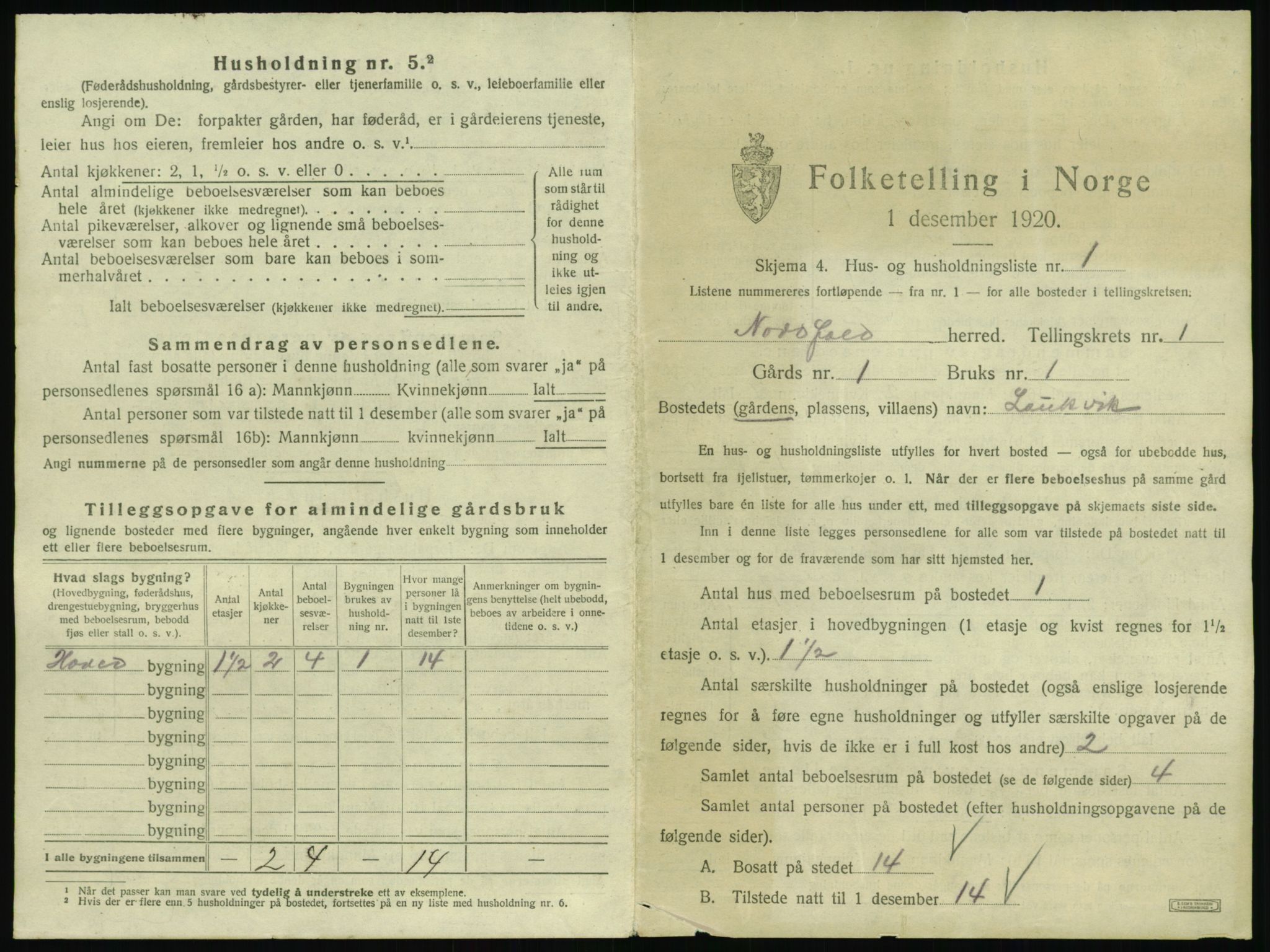 SAT, 1920 census for Nordfold, 1920, p. 35