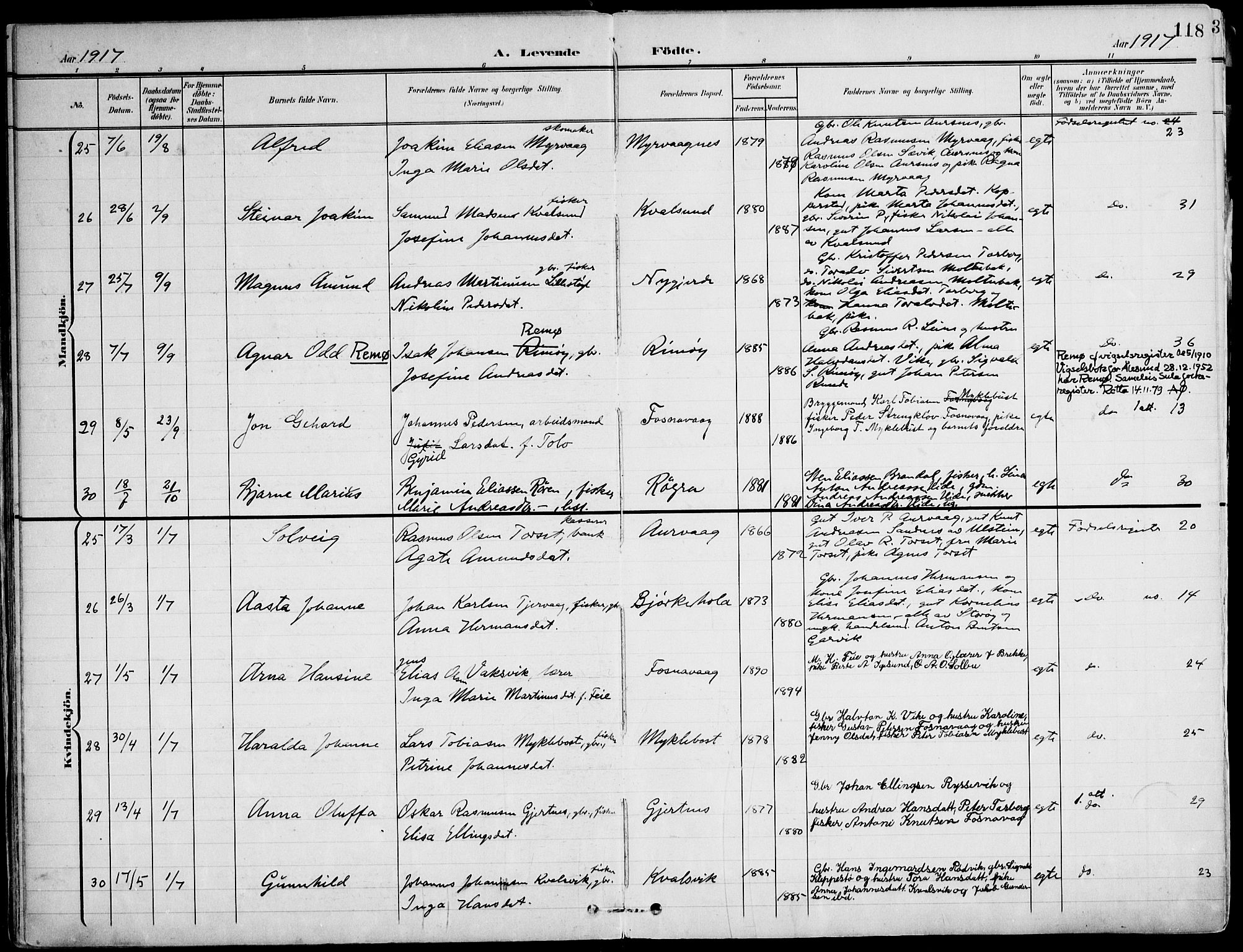 Ministerialprotokoller, klokkerbøker og fødselsregistre - Møre og Romsdal, AV/SAT-A-1454/507/L0075: Parish register (official) no. 507A10, 1901-1920, p. 118