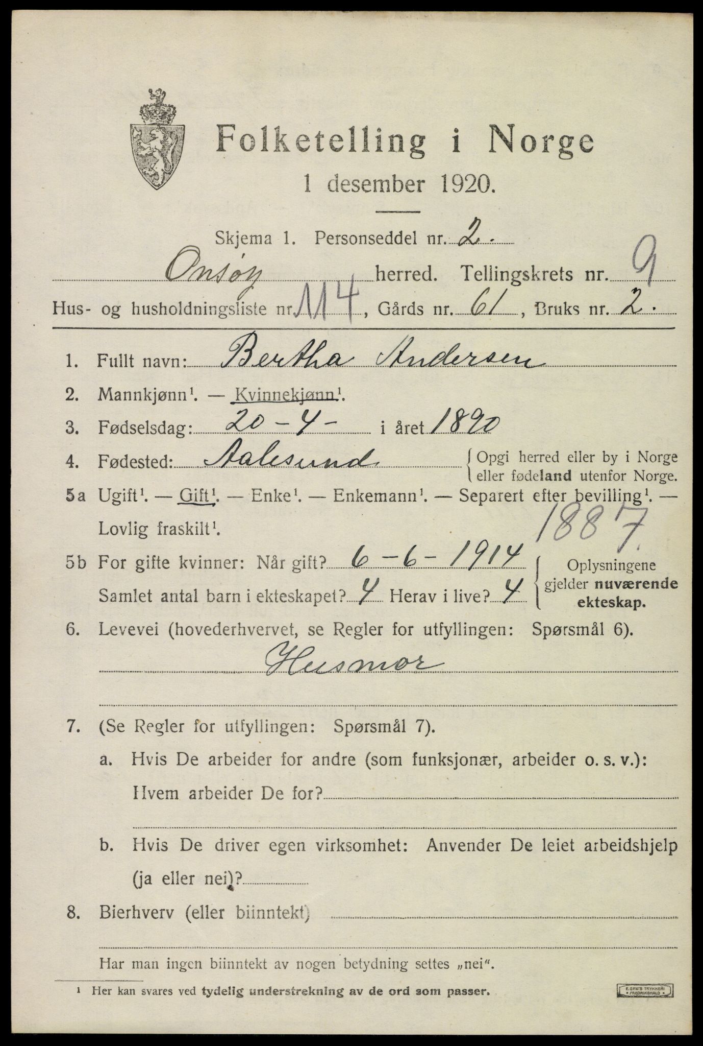 SAO, 1920 census for Onsøy, 1920, p. 13520