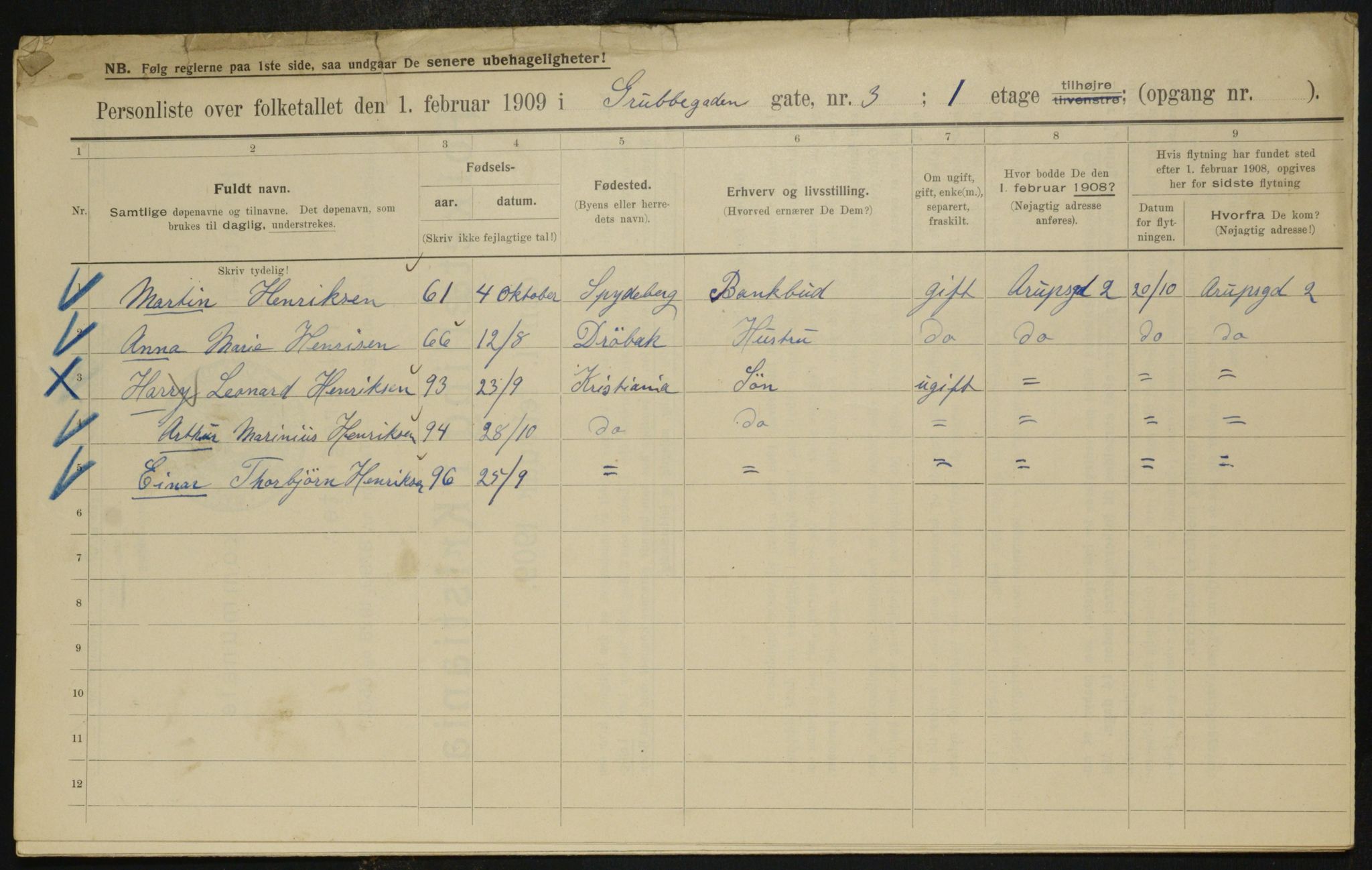 OBA, Municipal Census 1909 for Kristiania, 1909, p. 27446