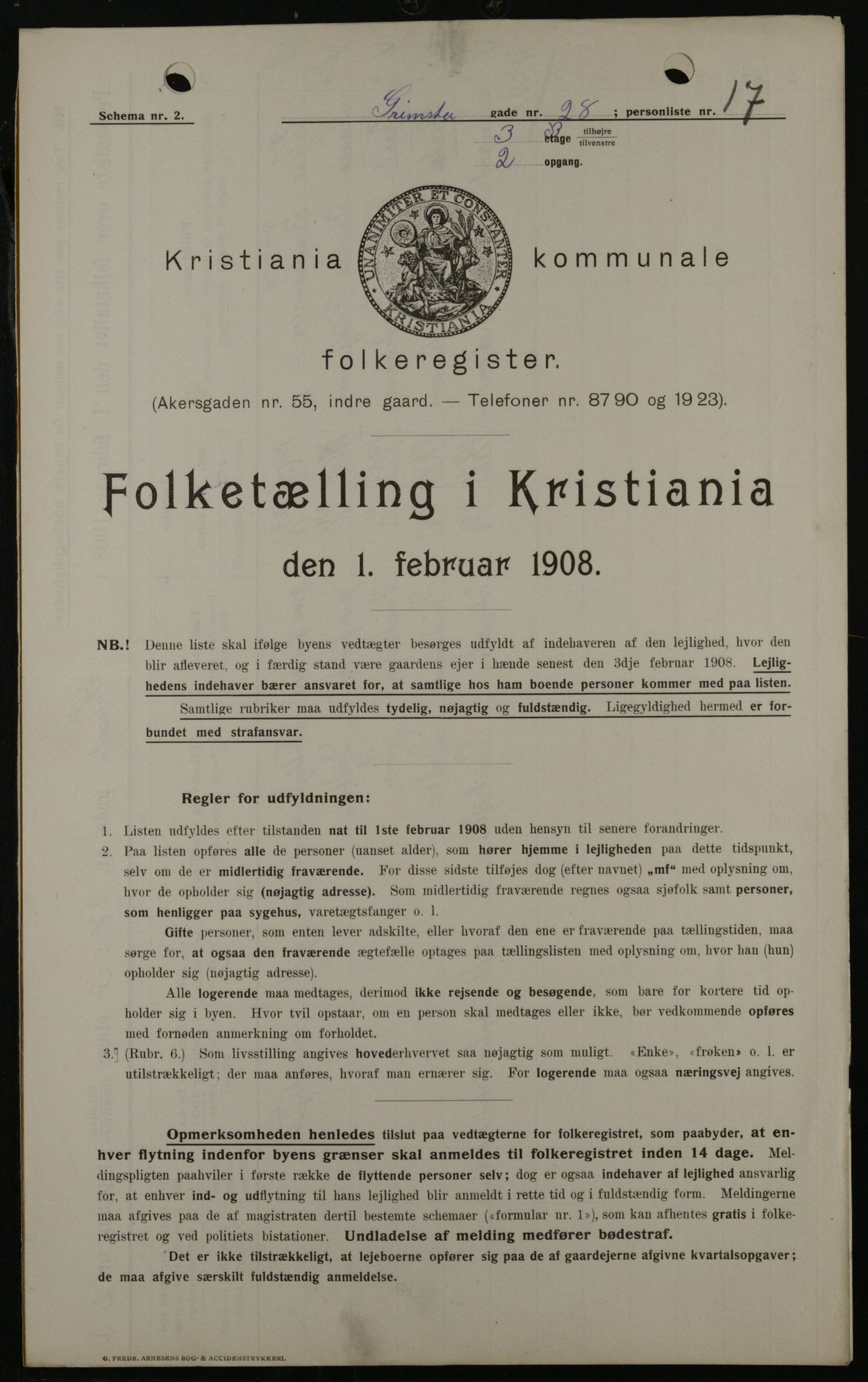 OBA, Municipal Census 1908 for Kristiania, 1908, p. 27176