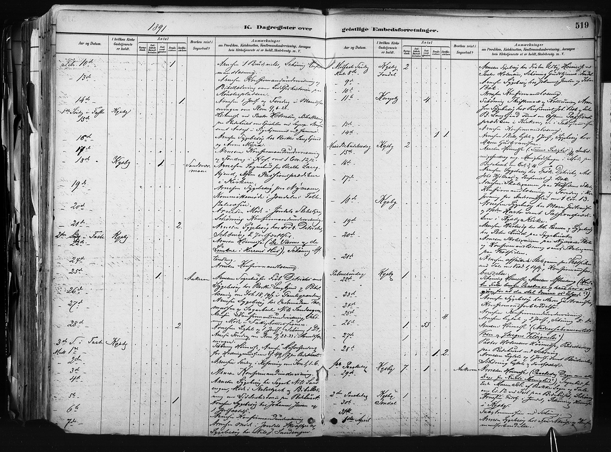 Kongsberg kirkebøker, AV/SAKO-A-22/F/Fb/L0002: Parish register (official) no. II 2, 1886-1896, p. 519