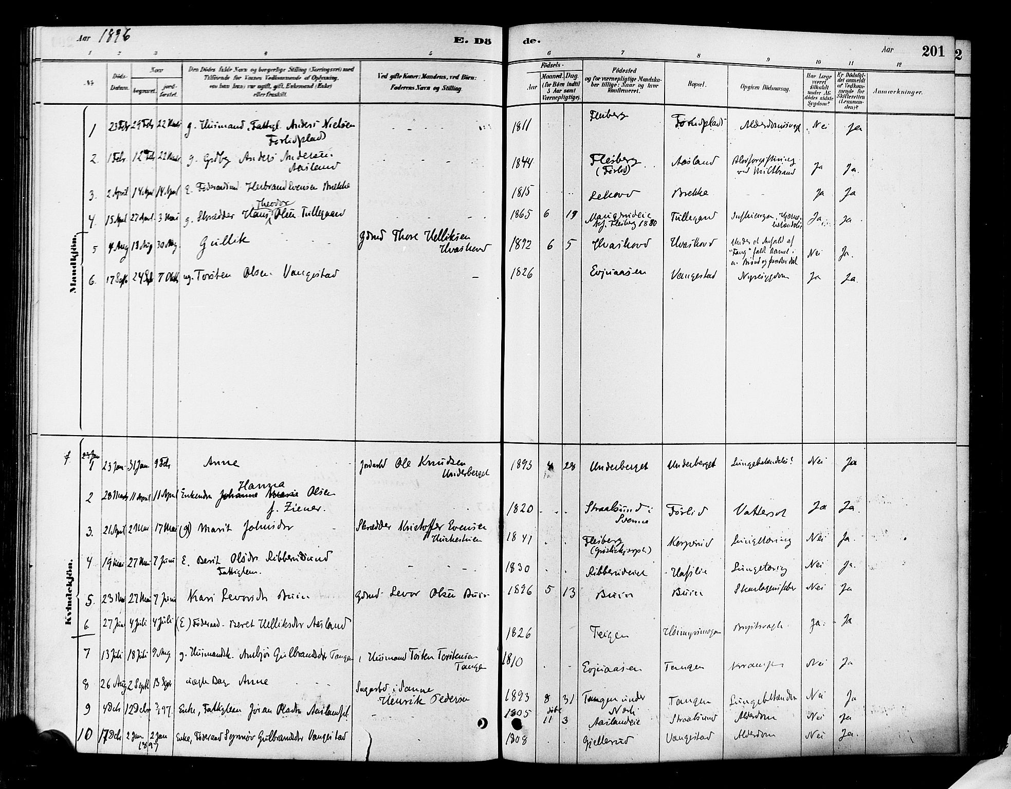 Flesberg kirkebøker, SAKO/A-18/F/Fa/L0008: Parish register (official) no. I 8, 1879-1899, p. 201