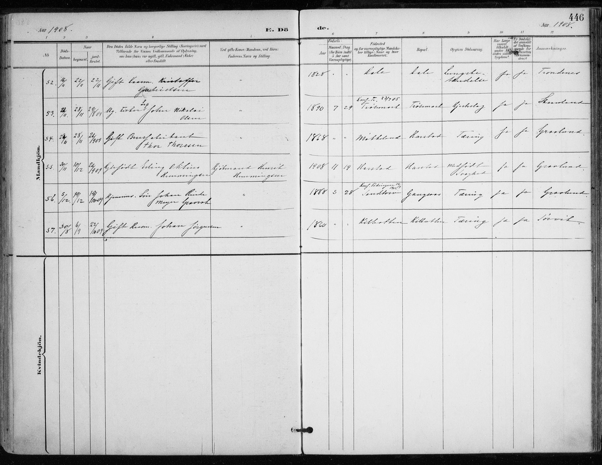 Trondenes sokneprestkontor, AV/SATØ-S-1319/H/Ha/L0017kirke: Parish register (official) no. 17, 1899-1908, p. 446