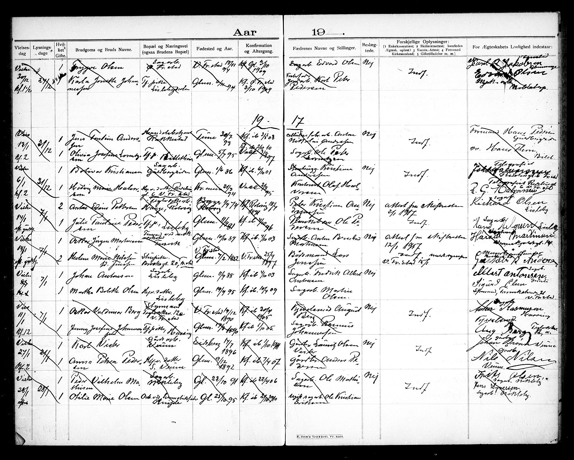 Glemmen prestekontor Kirkebøker, AV/SAO-A-10908/H/Ha/L0001: Banns register no. 1, 1909-1931