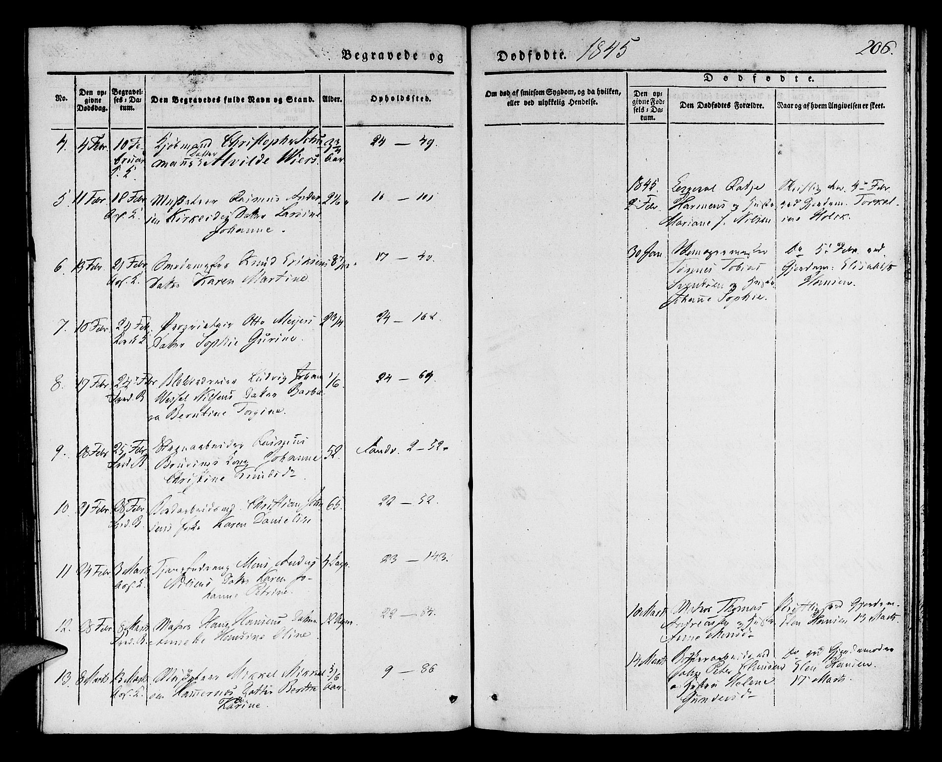 Korskirken sokneprestembete, SAB/A-76101/H/Haa/L0043: Parish register (official) no. E 1, 1834-1848, p. 206