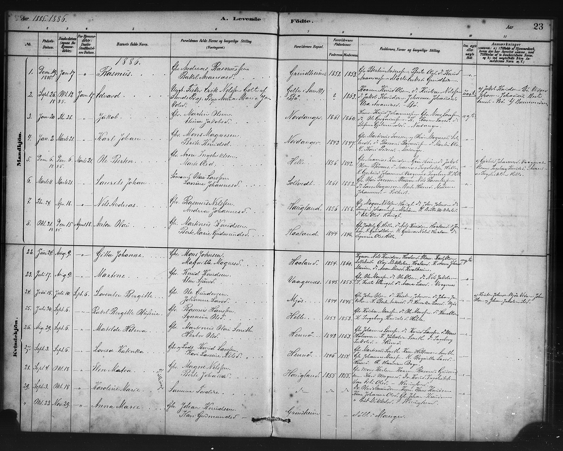 Manger sokneprestembete, AV/SAB-A-76801/H/Haa: Parish register (official) no. C 1, 1881-1890, p. 23