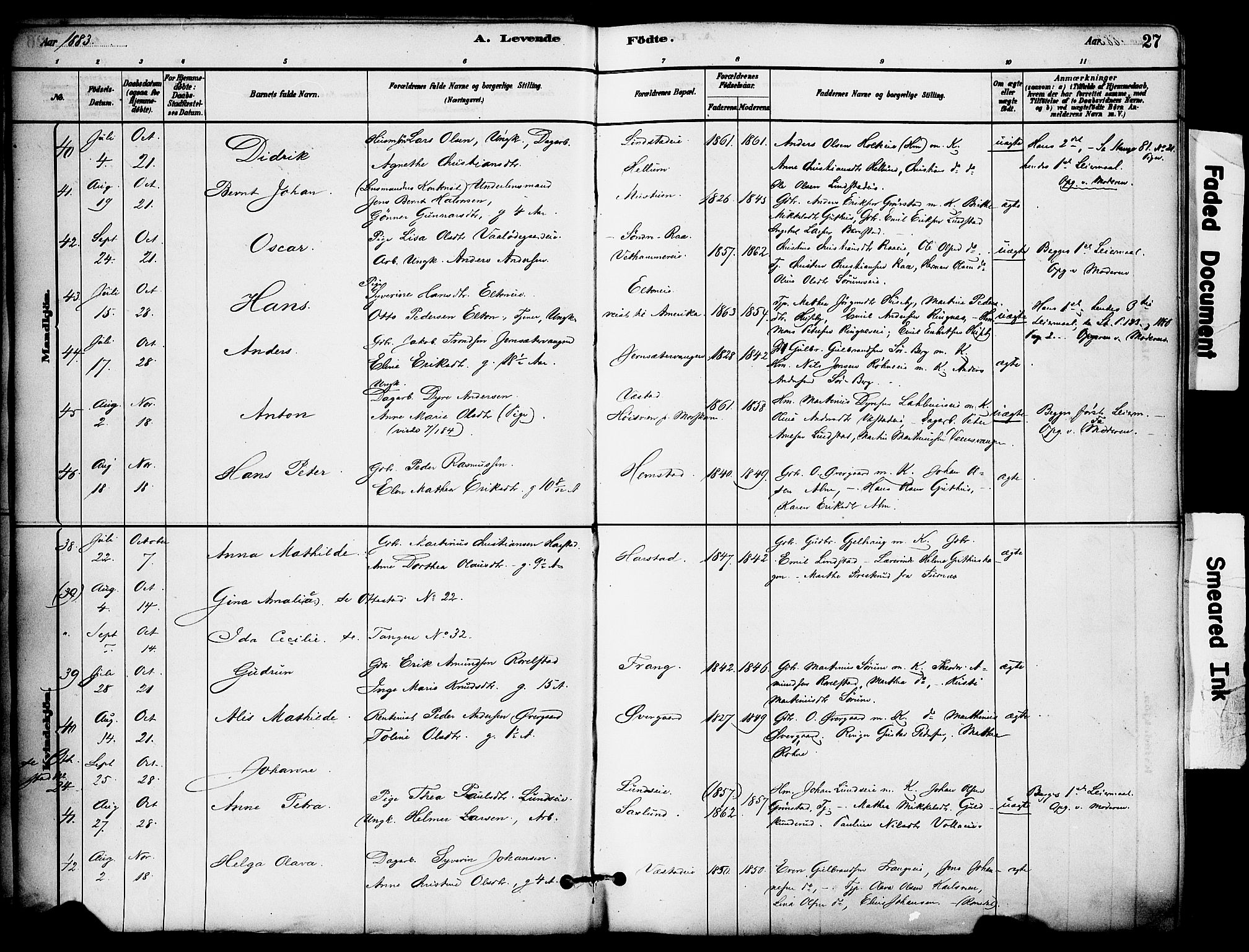 Stange prestekontor, AV/SAH-PREST-002/K/L0017: Parish register (official) no. 17, 1880-1893, p. 27