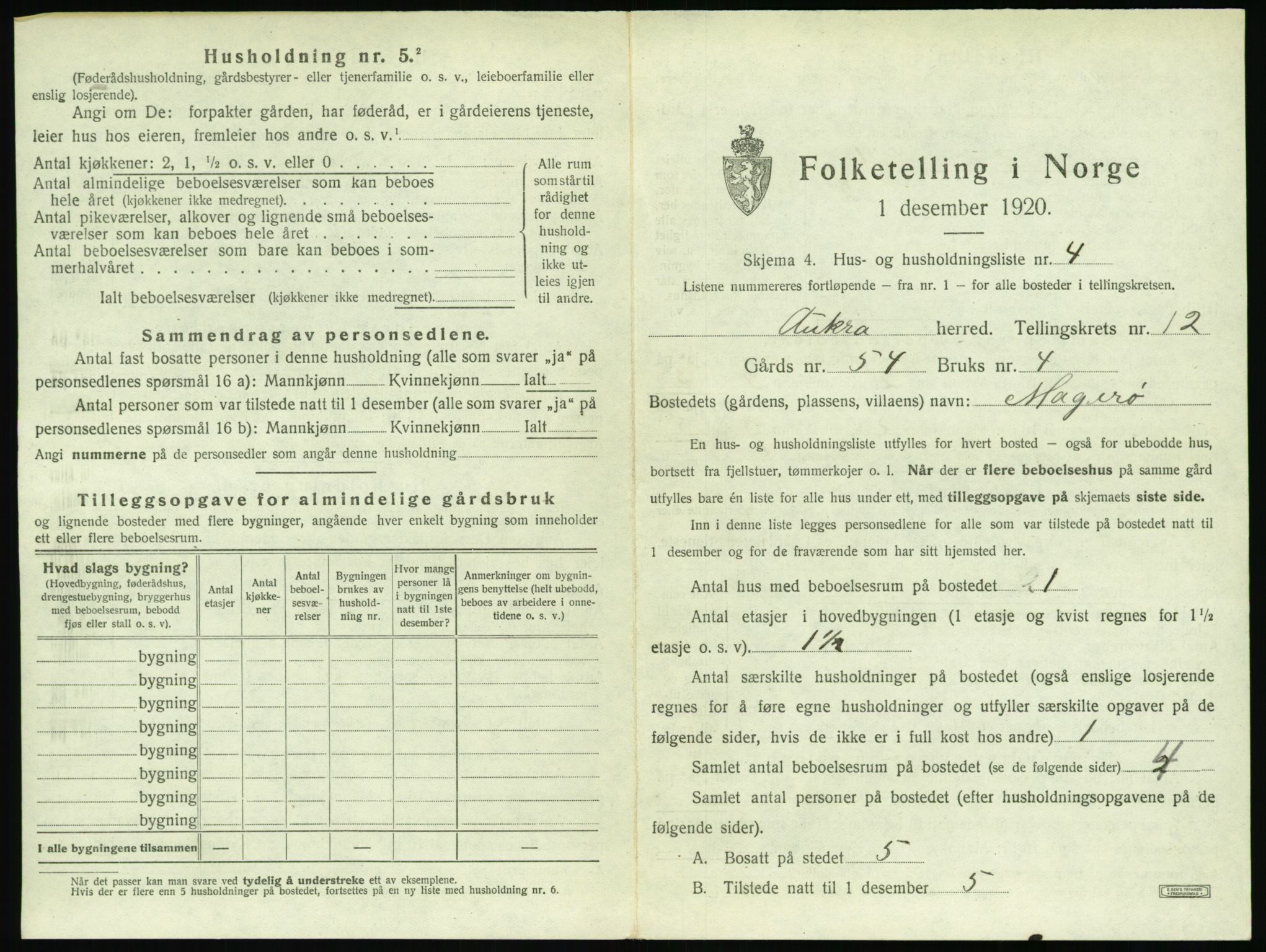 SAT, 1920 census for Aukra, 1920, p. 741