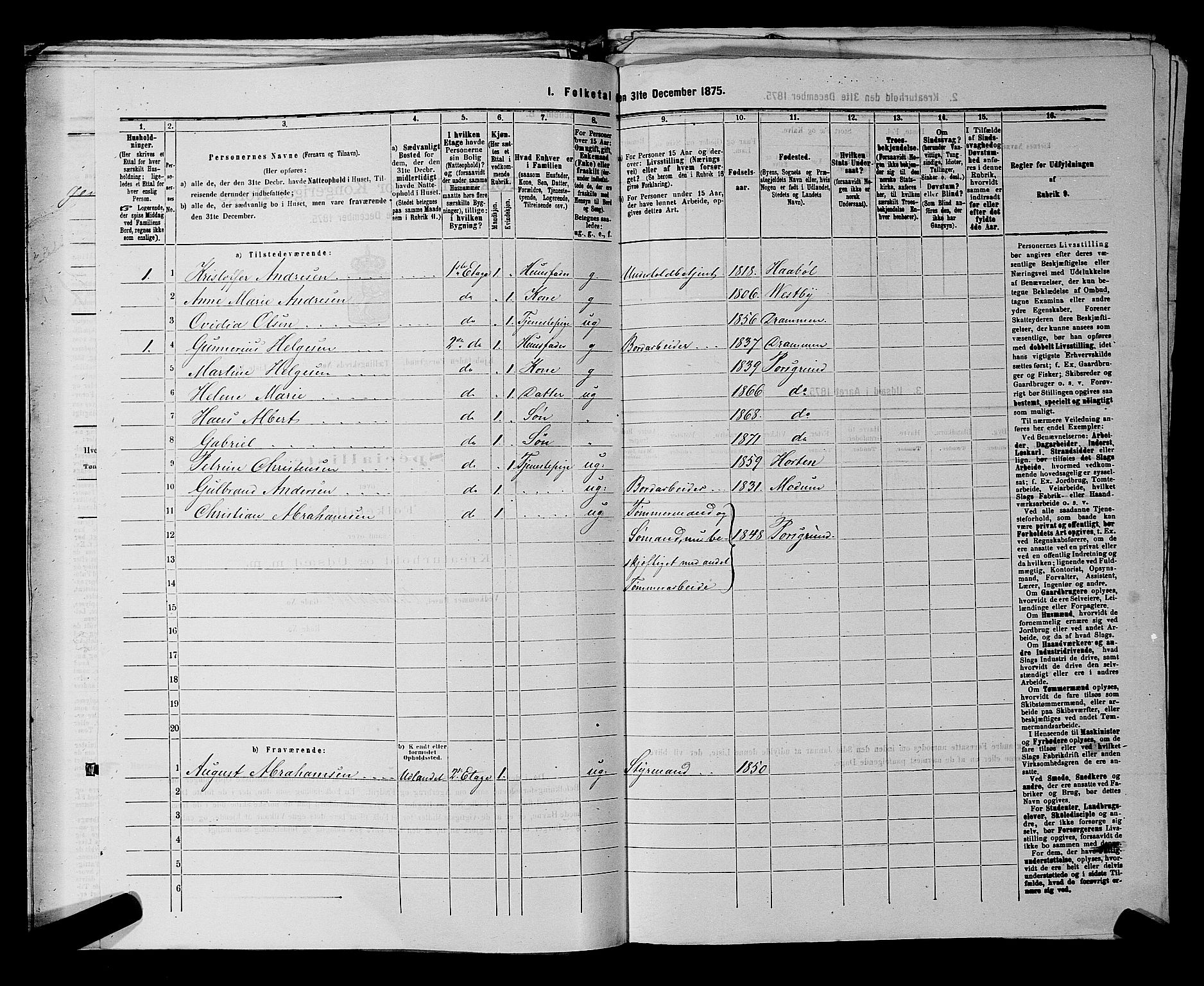 SAKO, 1875 census for 0805P Porsgrunn, 1875, p. 498