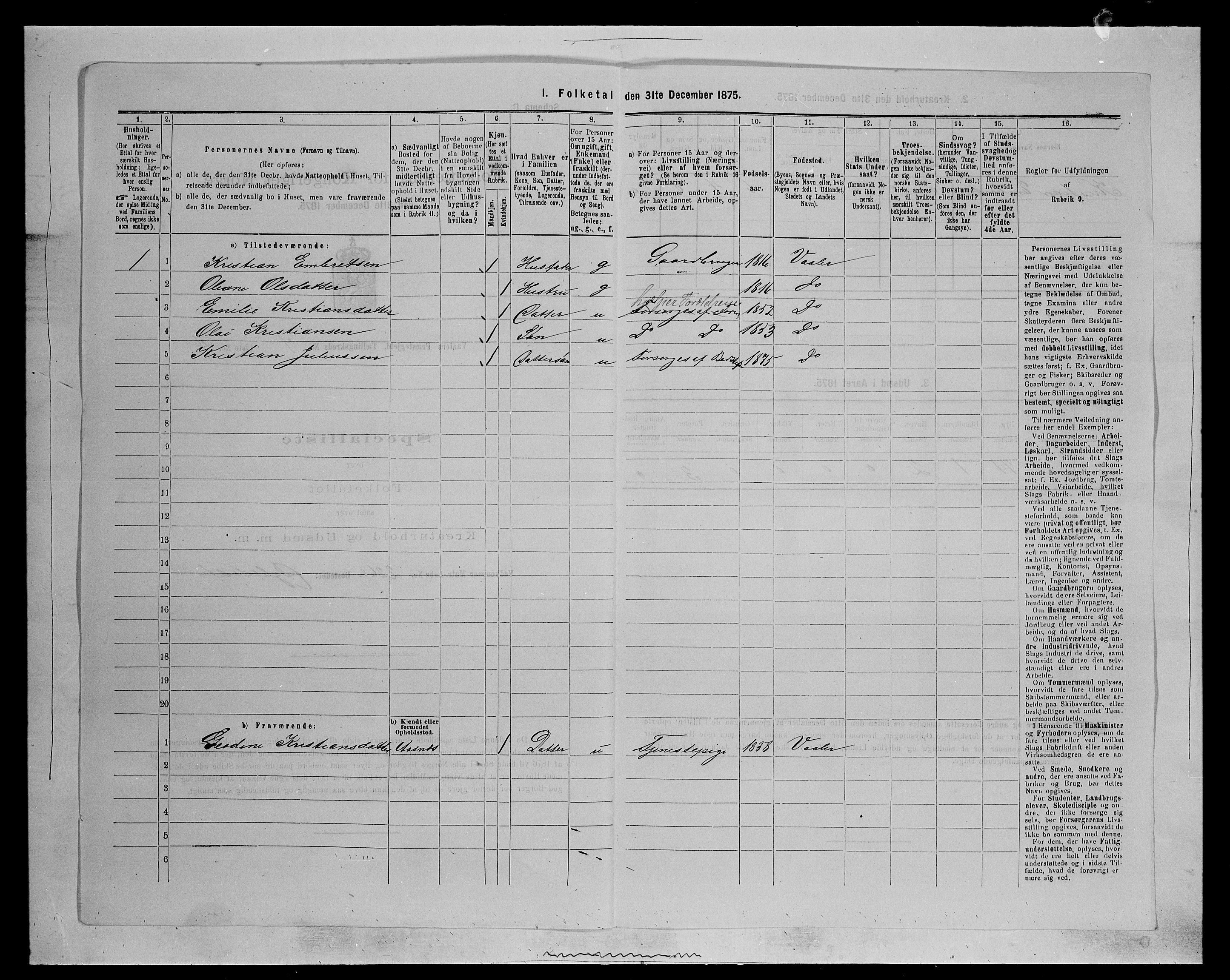 SAH, 1875 census for 0426P Våler parish (Hedmark), 1875, p. 887