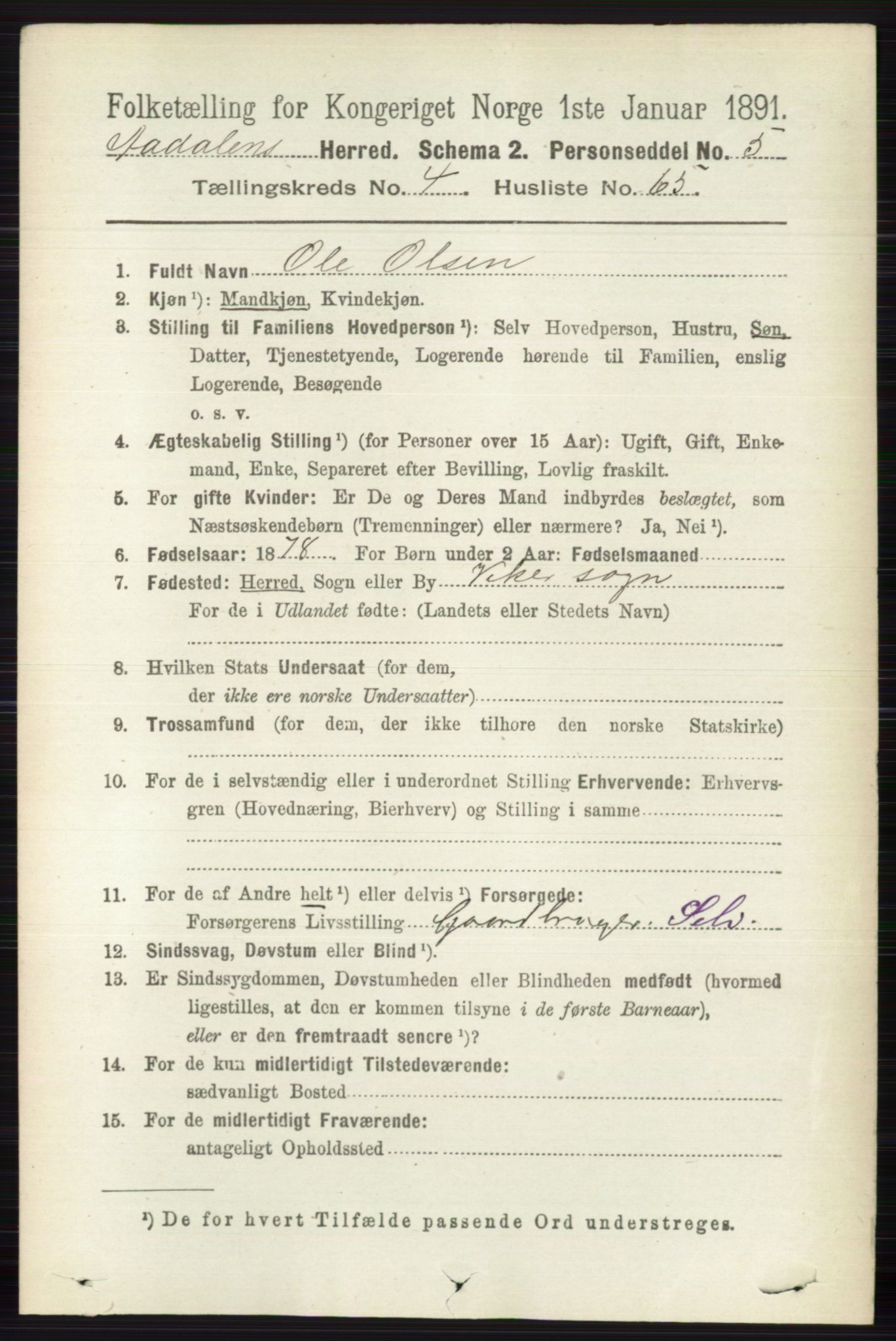RA, 1891 census for 0614 Ådal, 1891, p. 1904