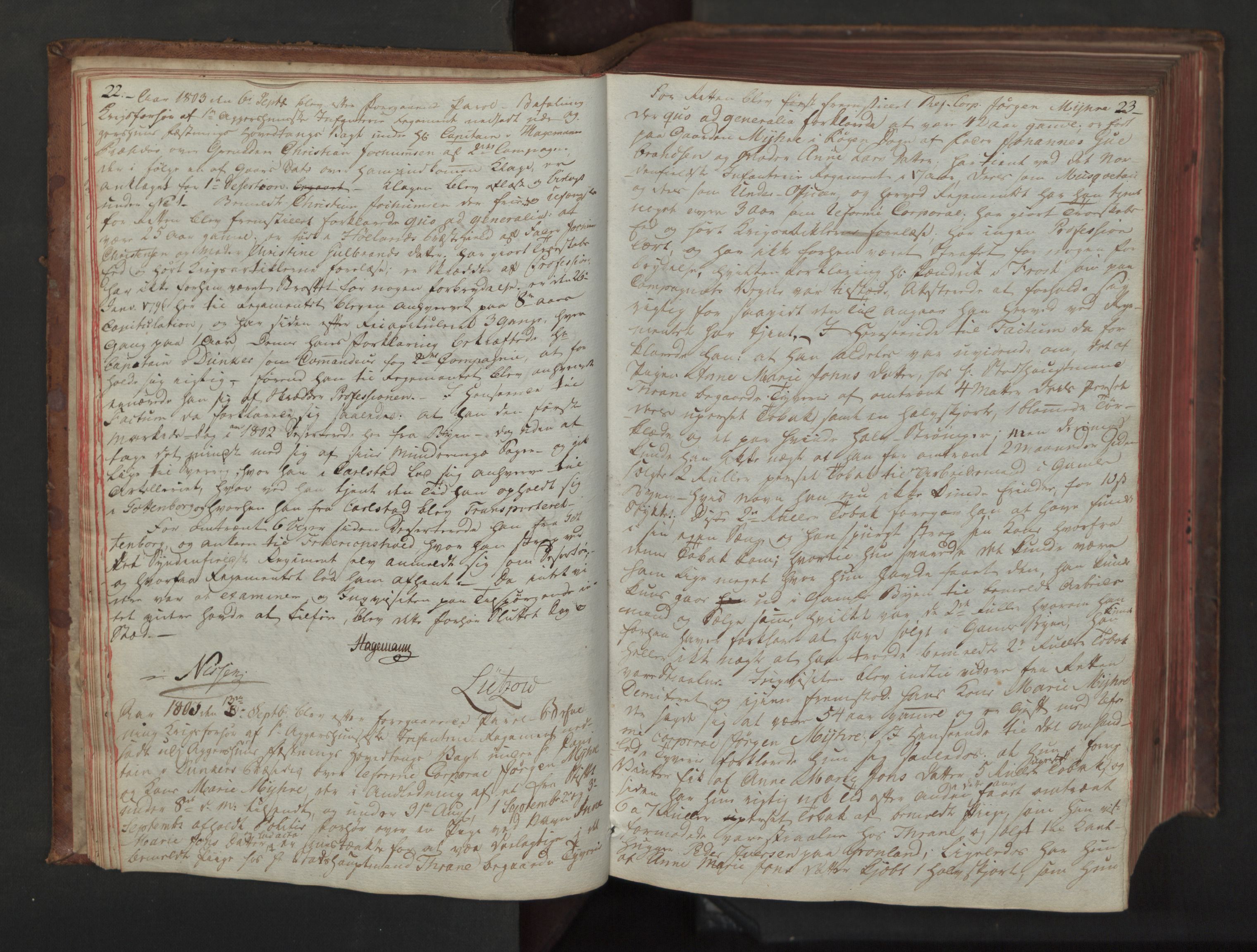 Forsvaret, Generalauditøren, AV/RA-RAFA-1772/F/Fg/Fgc/L0002: Justitsprotokoller, 1803-1810, p. 22-23