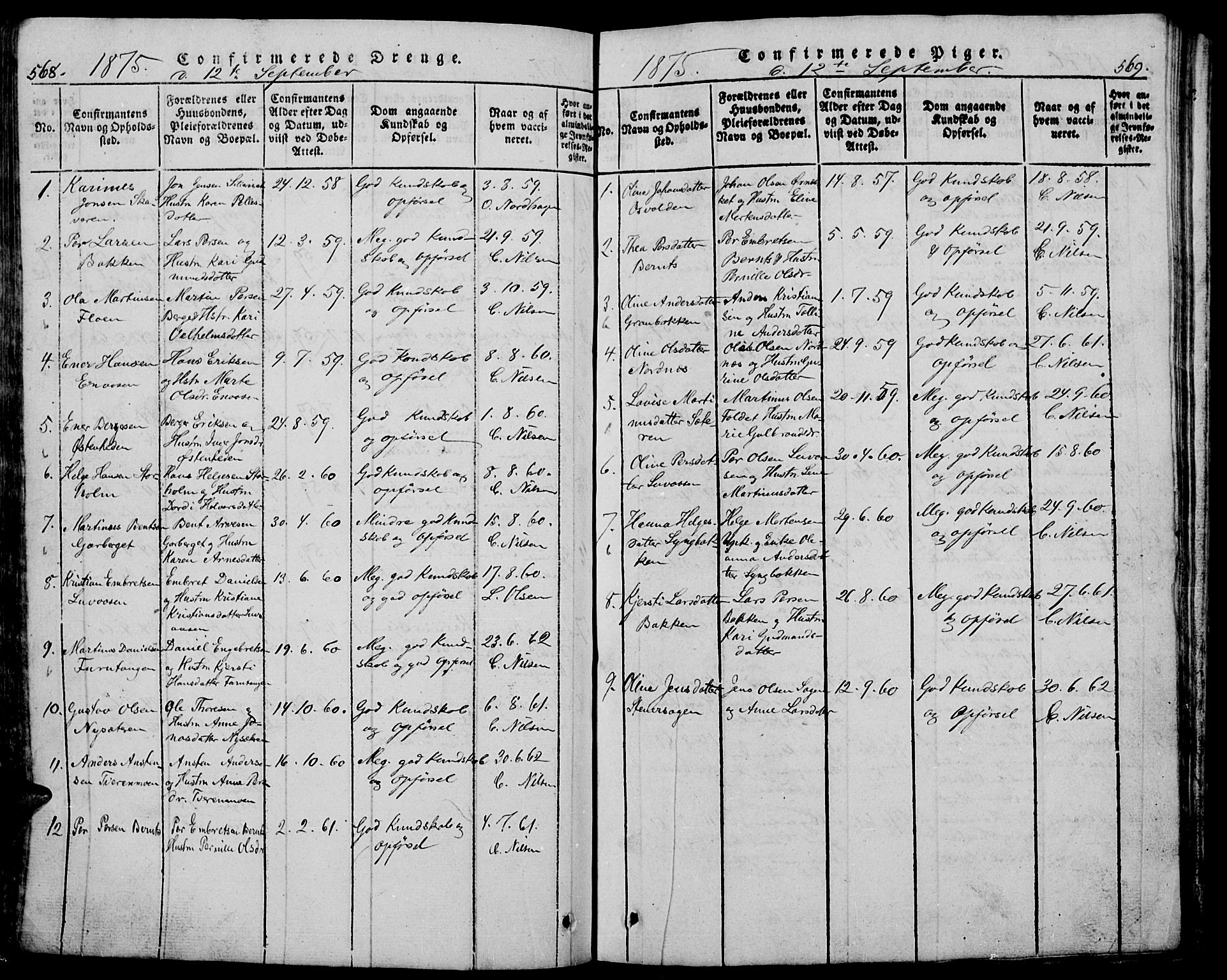 Trysil prestekontor, SAH/PREST-046/H/Ha/Hab/L0005: Parish register (copy) no. 5, 1814-1877, p. 568-569