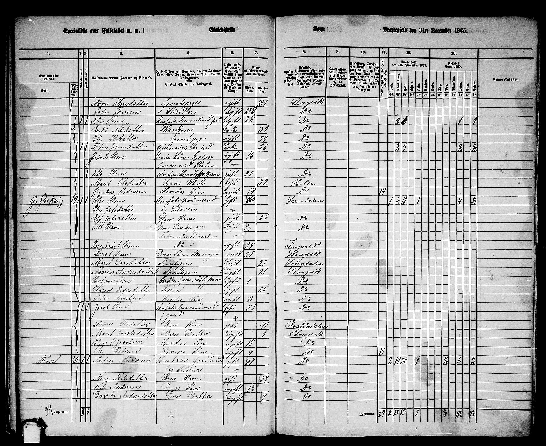 RA, 1865 census for Stangvik, 1865, p. 20