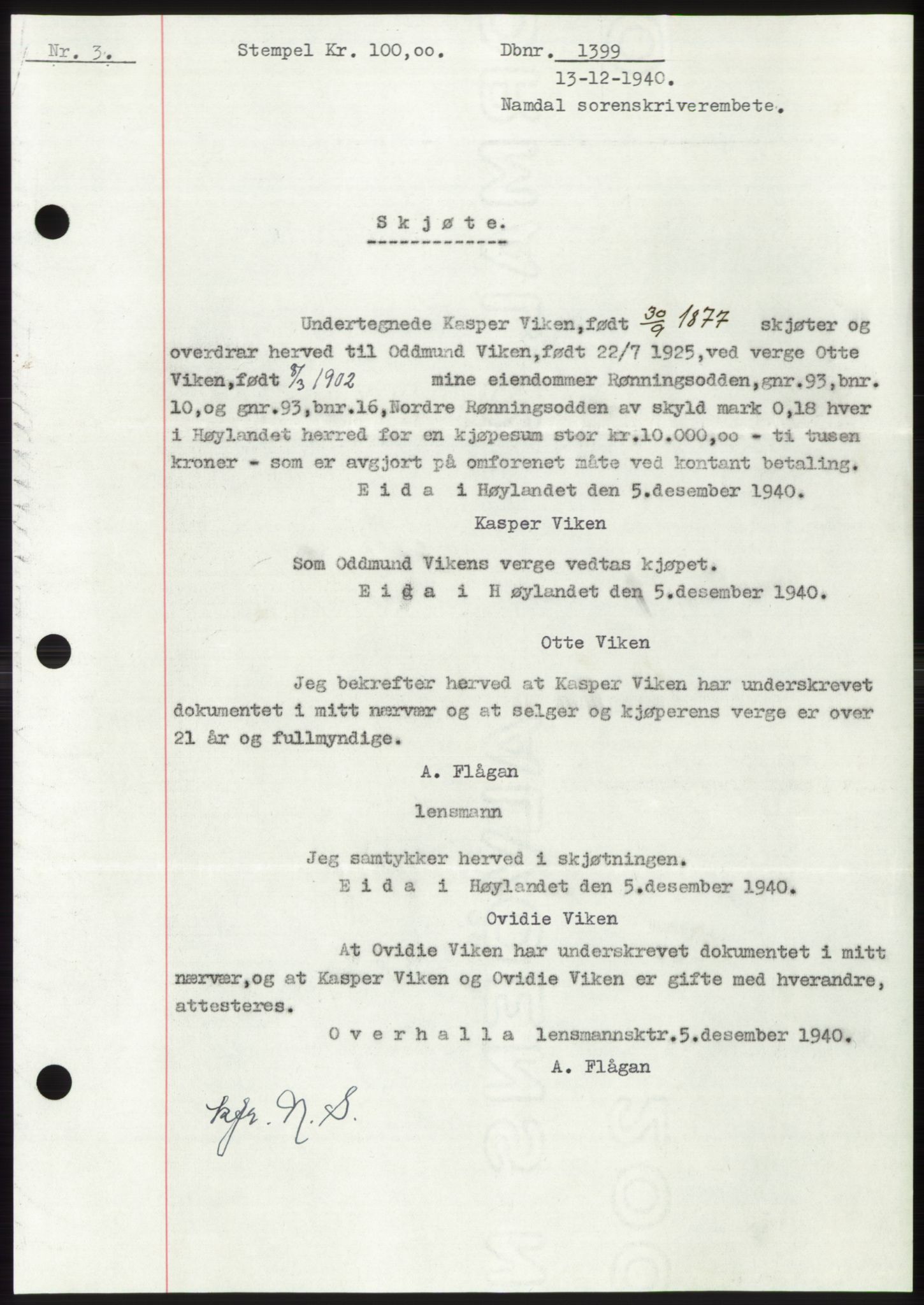 Namdal sorenskriveri, SAT/A-4133/1/2/2C: Mortgage book no. -, 1940-1941, Deed date: 13.12.1940