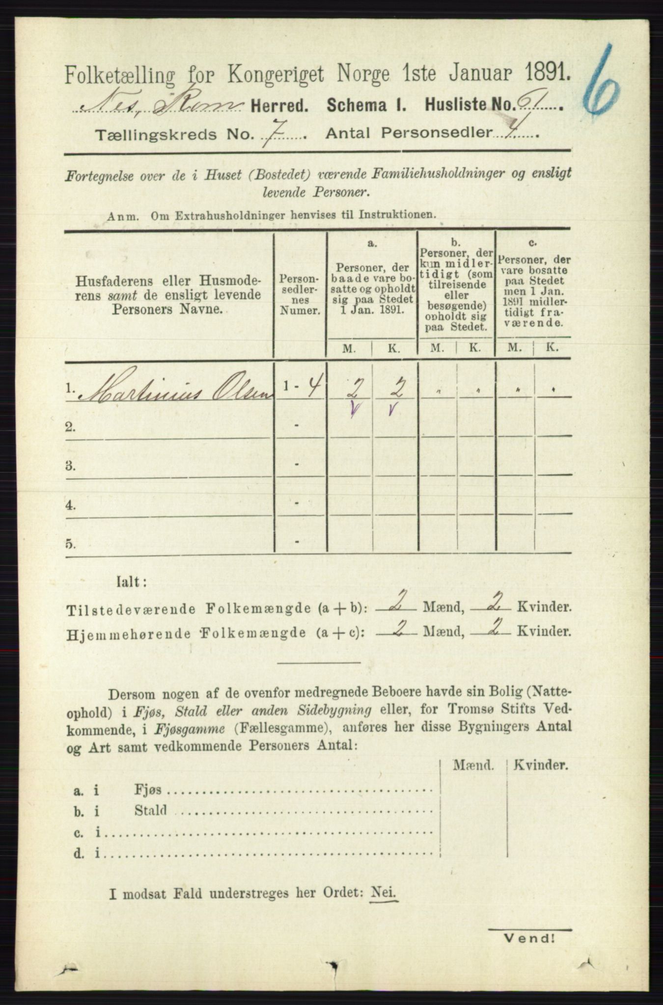 RA, 1891 census for 0236 Nes, 1891, p. 4005