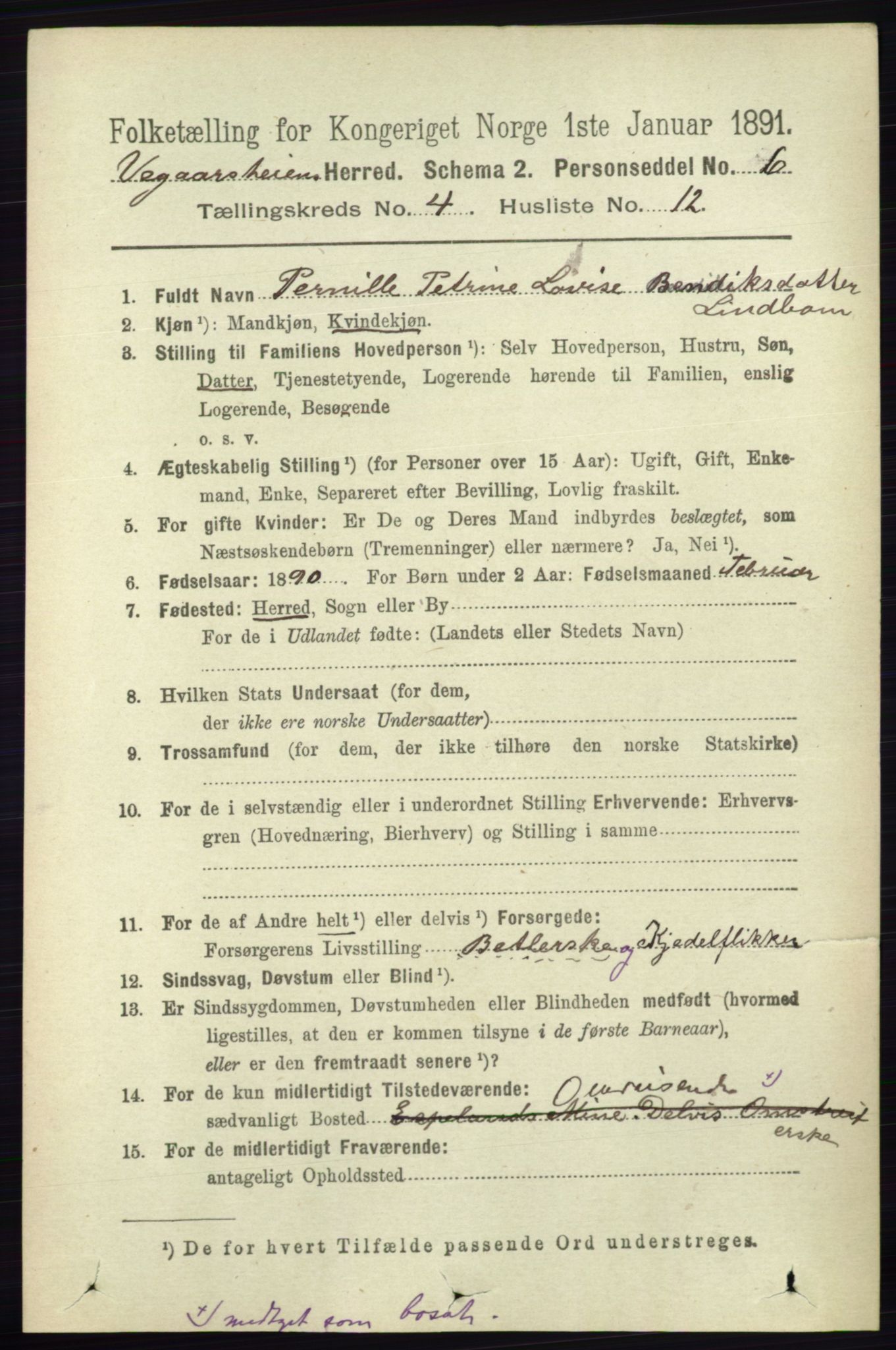 RA, 1891 census for 0912 Vegårshei, 1891, p. 859