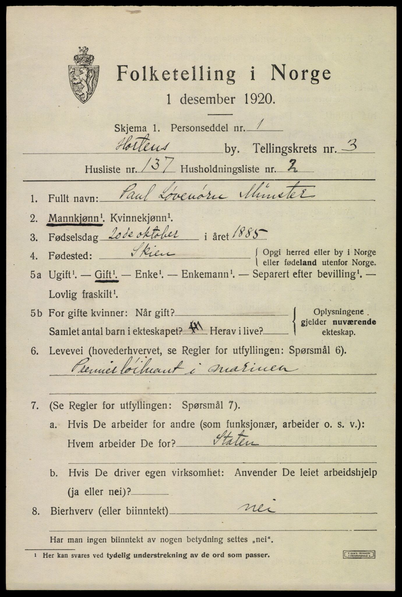SAKO, 1920 census for Horten, 1920, p. 15341