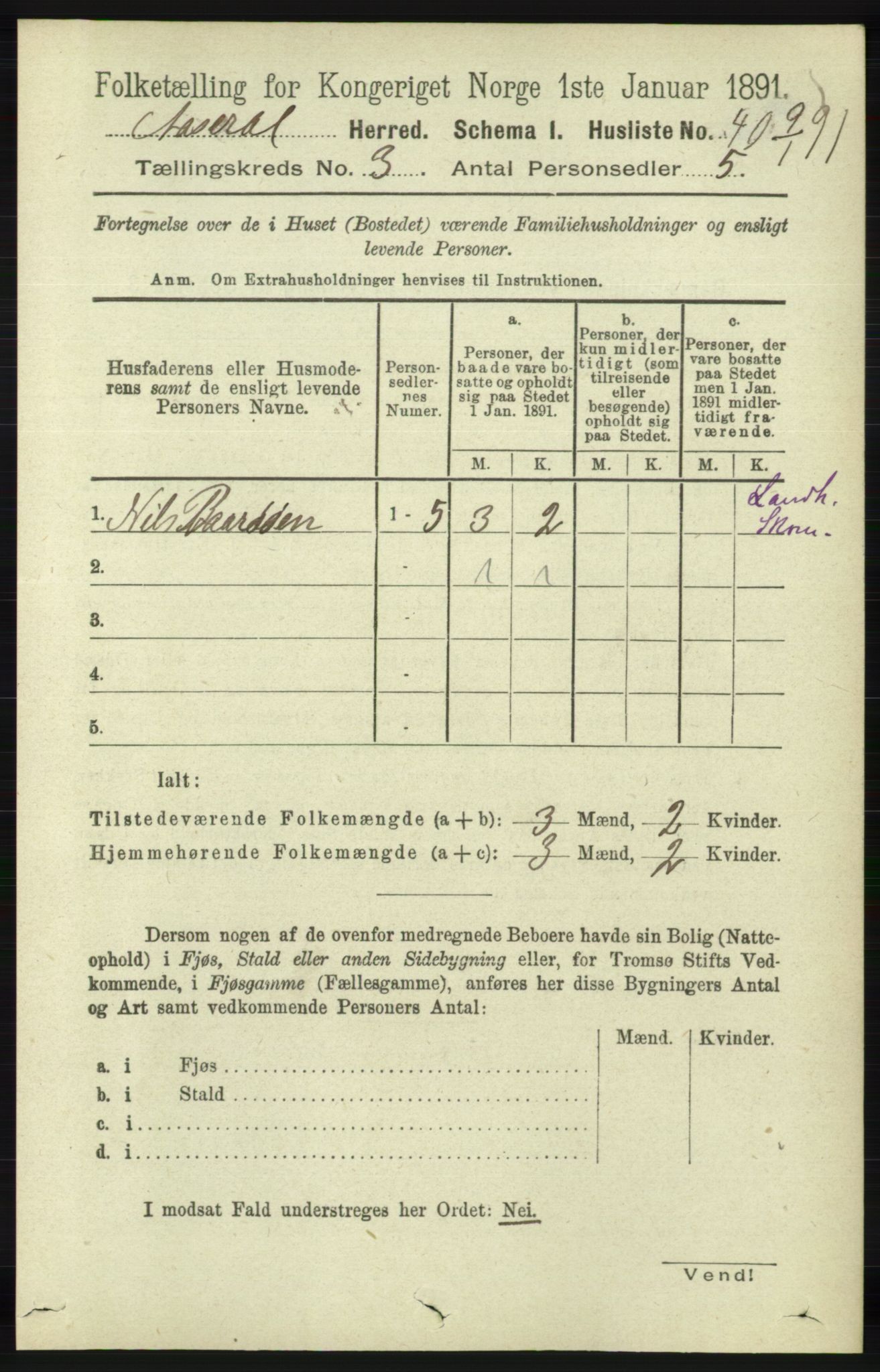 RA, 1891 census for 1026 Åseral, 1891, p. 763