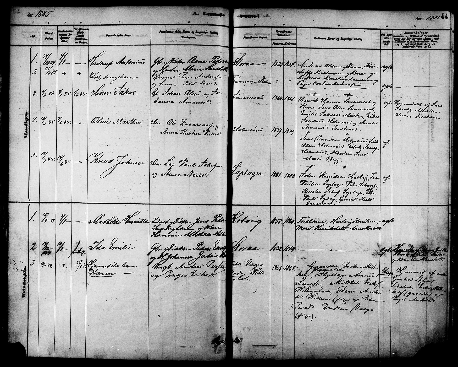 Ministerialprotokoller, klokkerbøker og fødselsregistre - Nordland, AV/SAT-A-1459/861/L0868: Parish register (official) no. 861A03, 1879-1889, p. 44