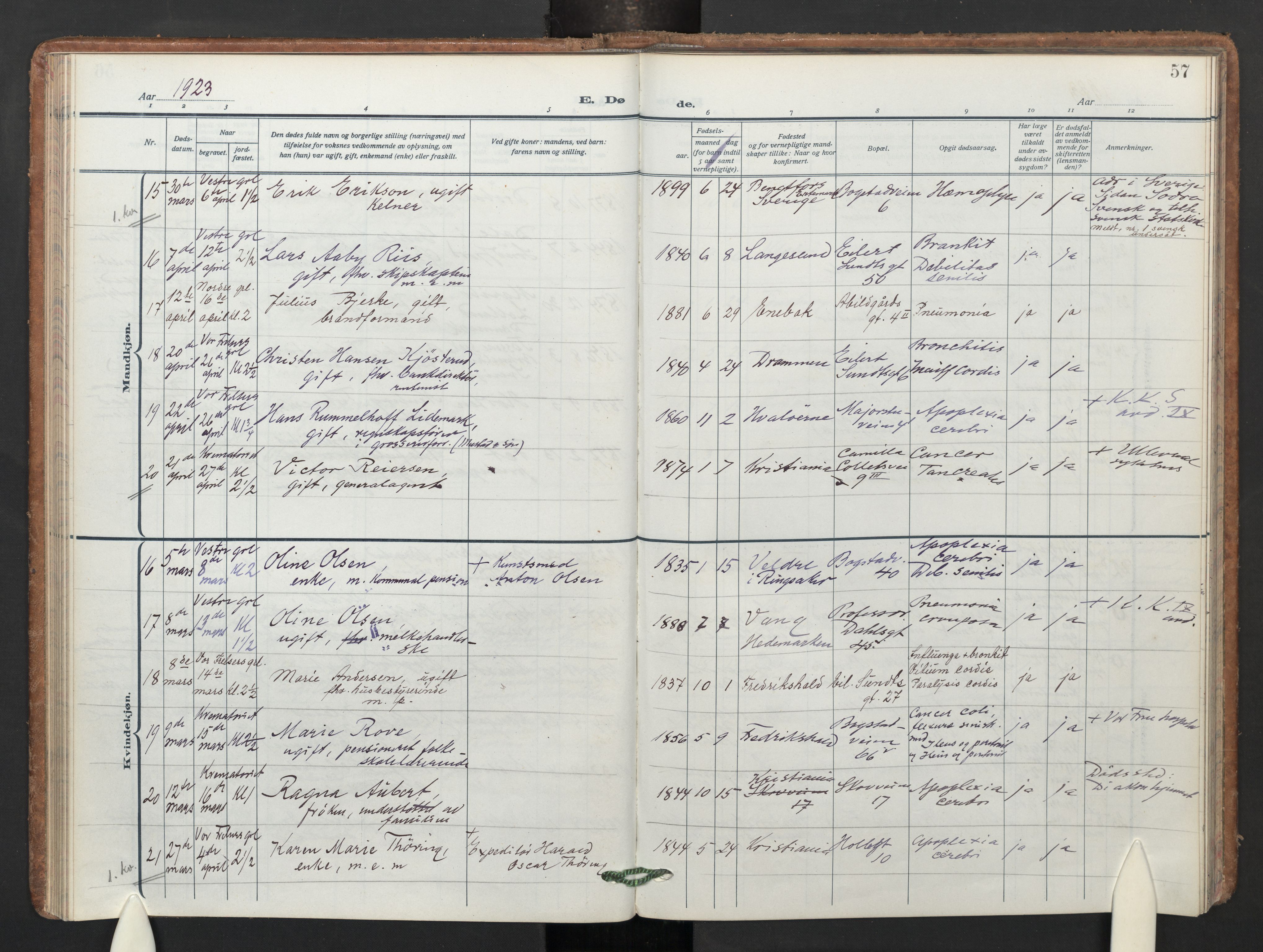 Uranienborg prestekontor Kirkebøker, SAO/A-10877/F/Fa/L0013: Parish register (official) no. I 13, 1919-1954, p. 57