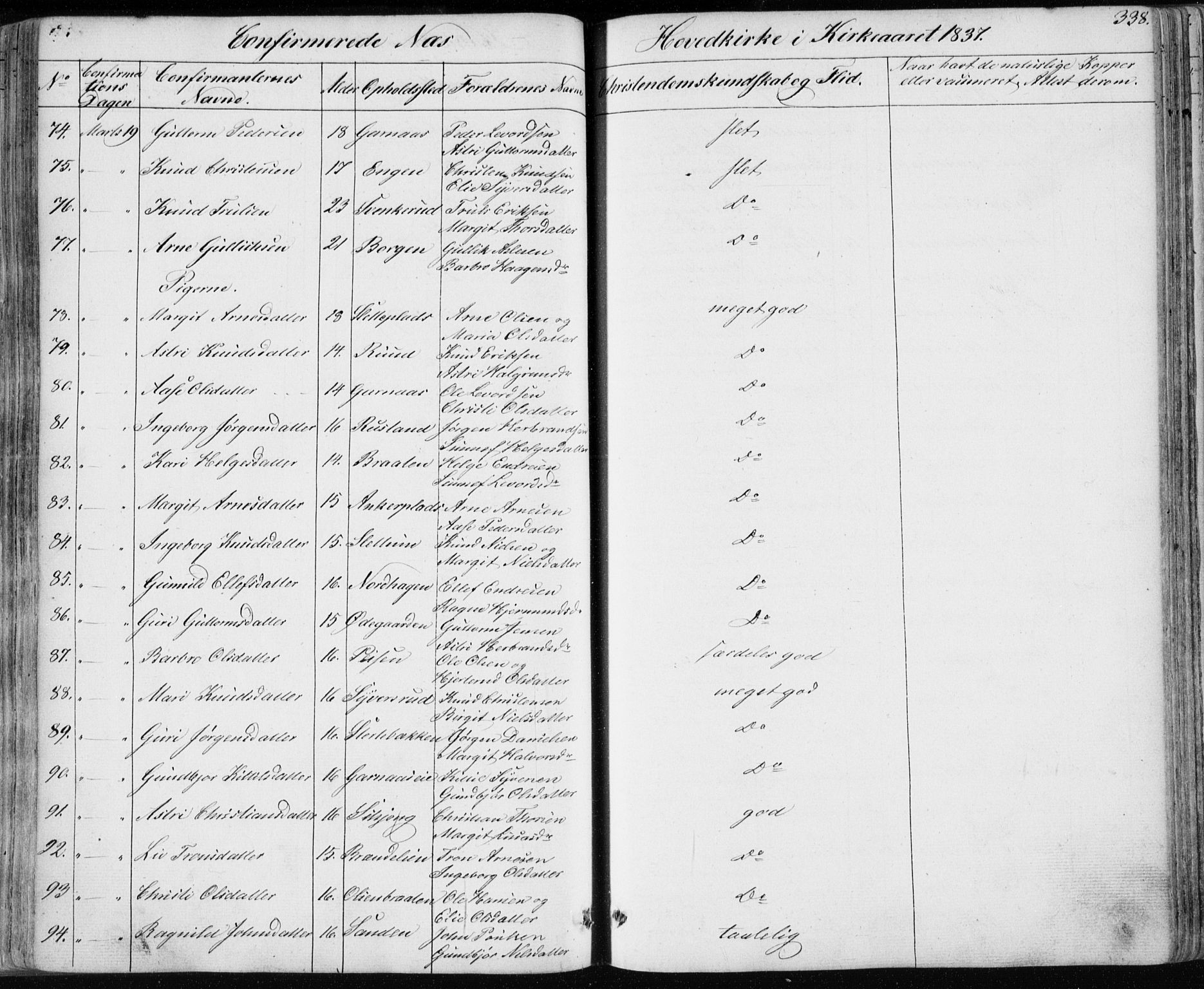 Nes kirkebøker, SAKO/A-236/F/Fa/L0009: Parish register (official) no. 9, 1834-1863, p. 338