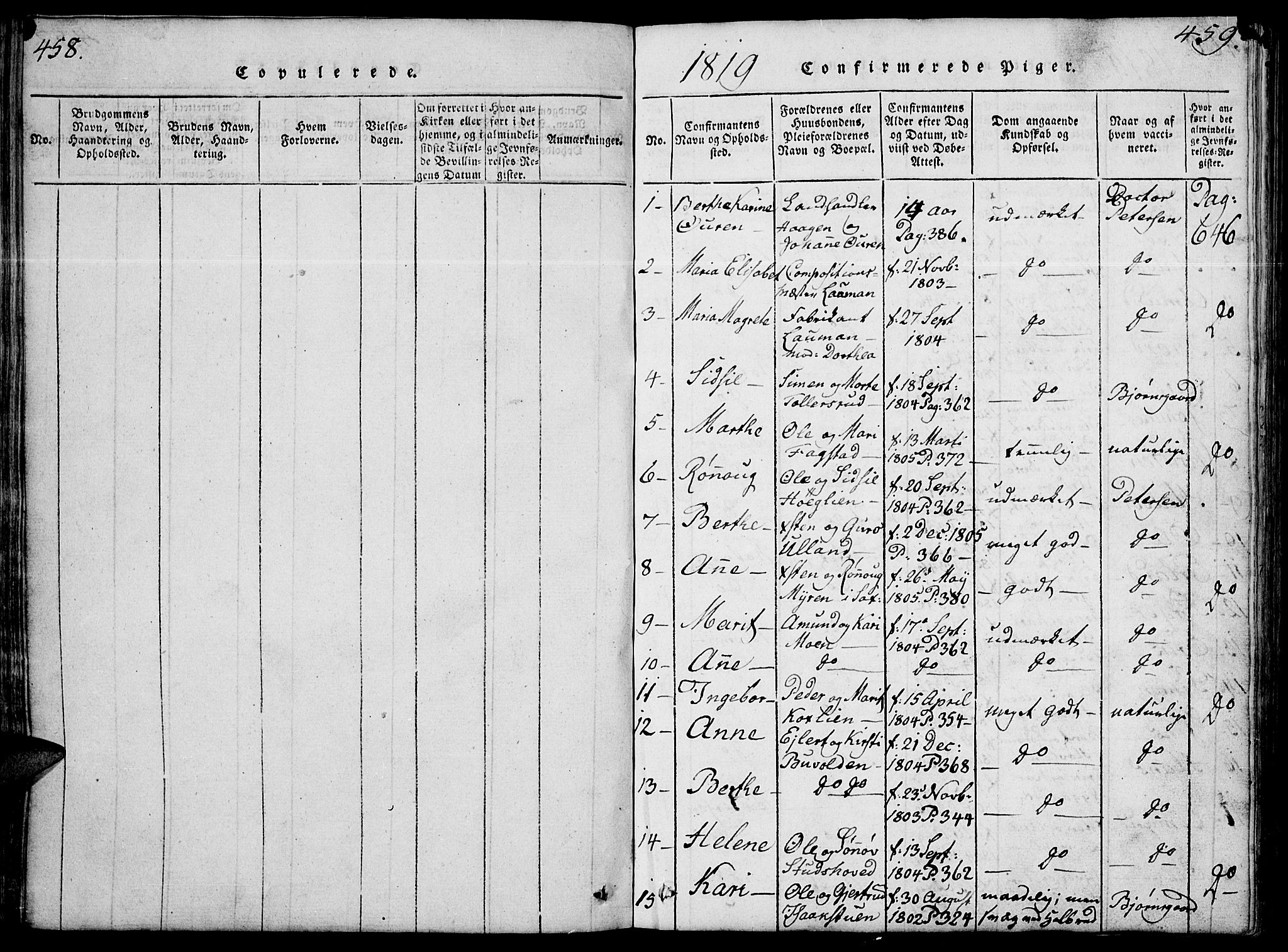 Fåberg prestekontor, SAH/PREST-086/H/Ha/Hab/L0004: Parish register (copy) no. 4, 1818-1837, p. 458-459