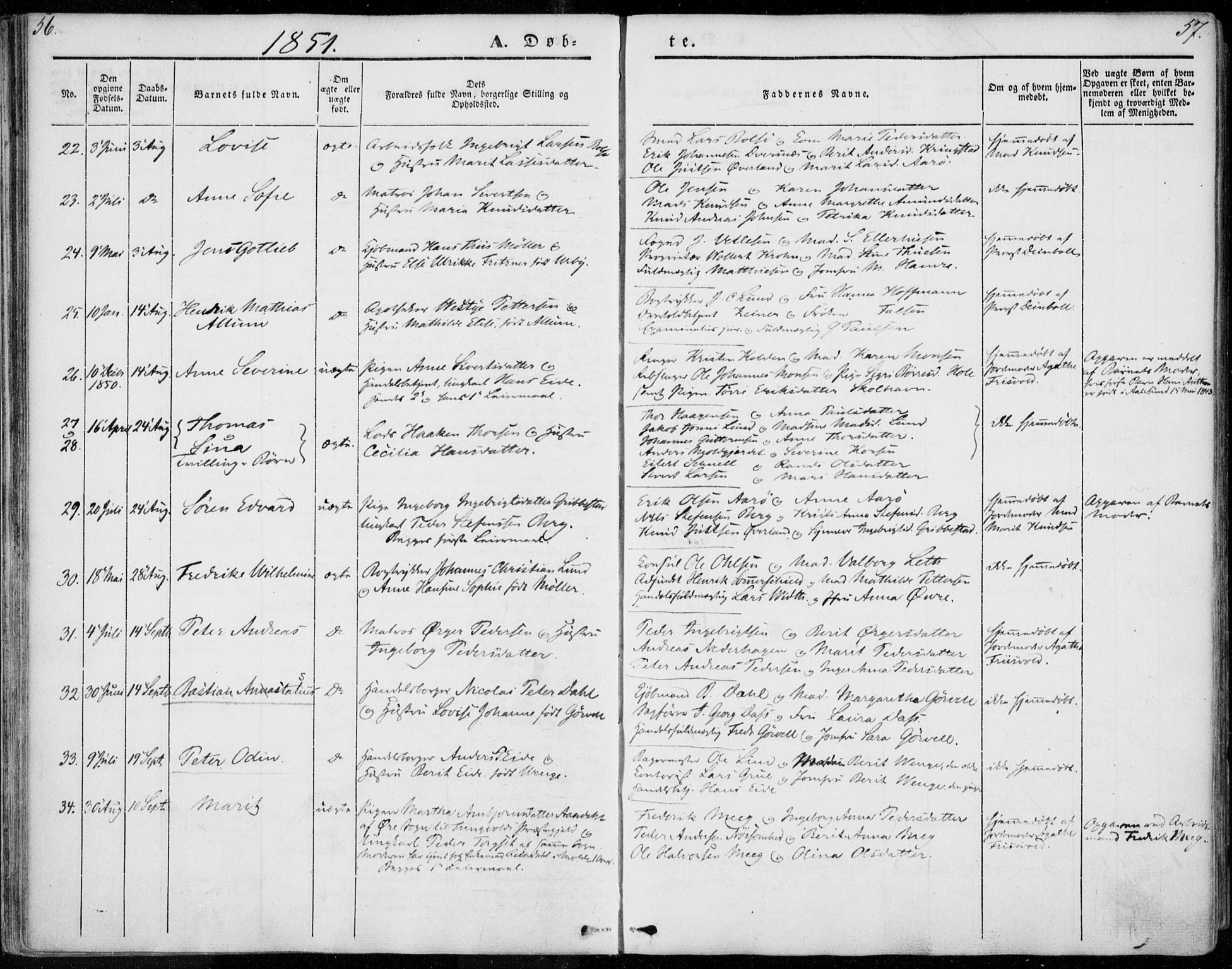 Ministerialprotokoller, klokkerbøker og fødselsregistre - Møre og Romsdal, SAT/A-1454/558/L0689: Parish register (official) no. 558A03, 1843-1872, p. 56-57