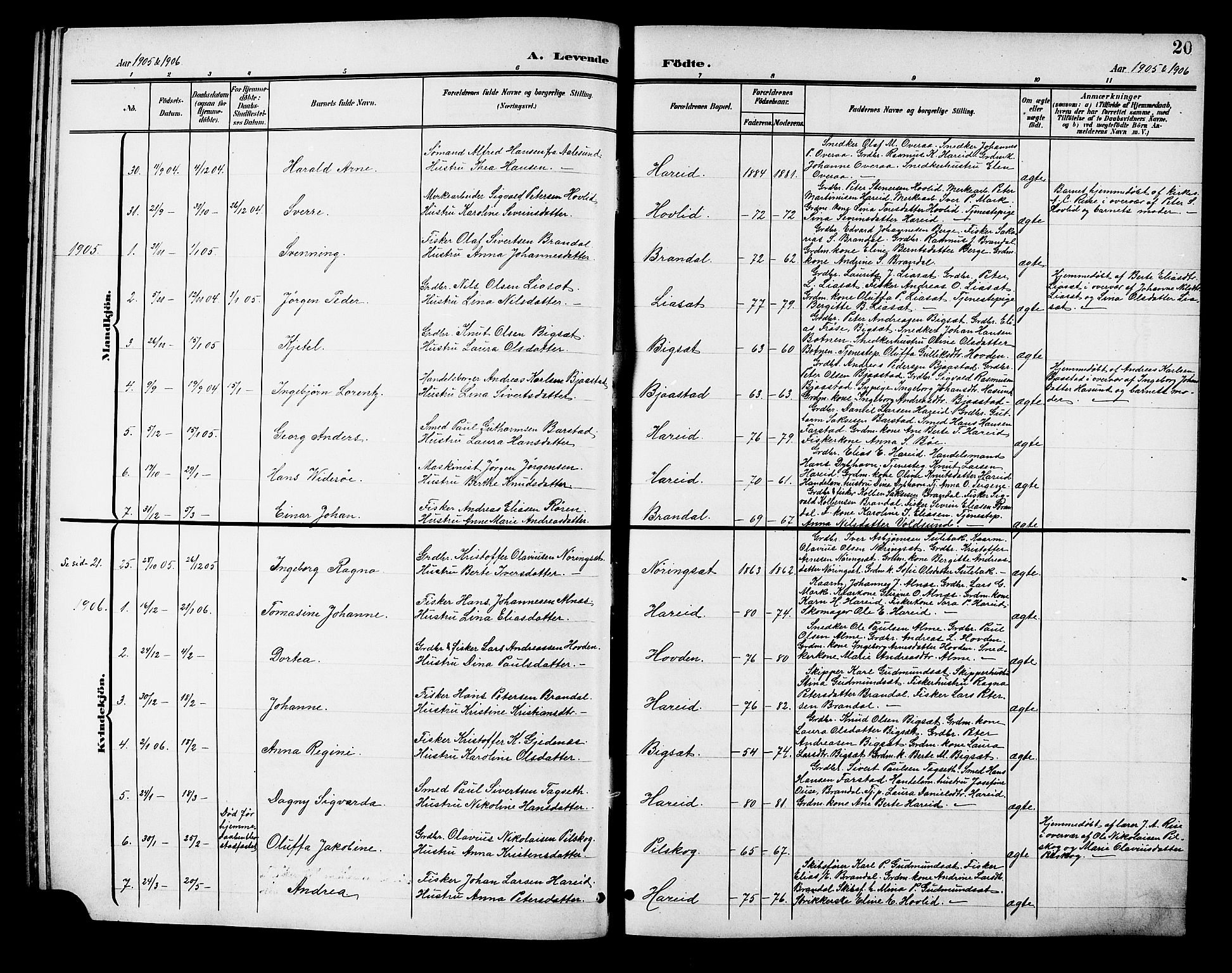 Ministerialprotokoller, klokkerbøker og fødselsregistre - Møre og Romsdal, AV/SAT-A-1454/510/L0126: Parish register (copy) no. 510C03, 1900-1922, p. 20