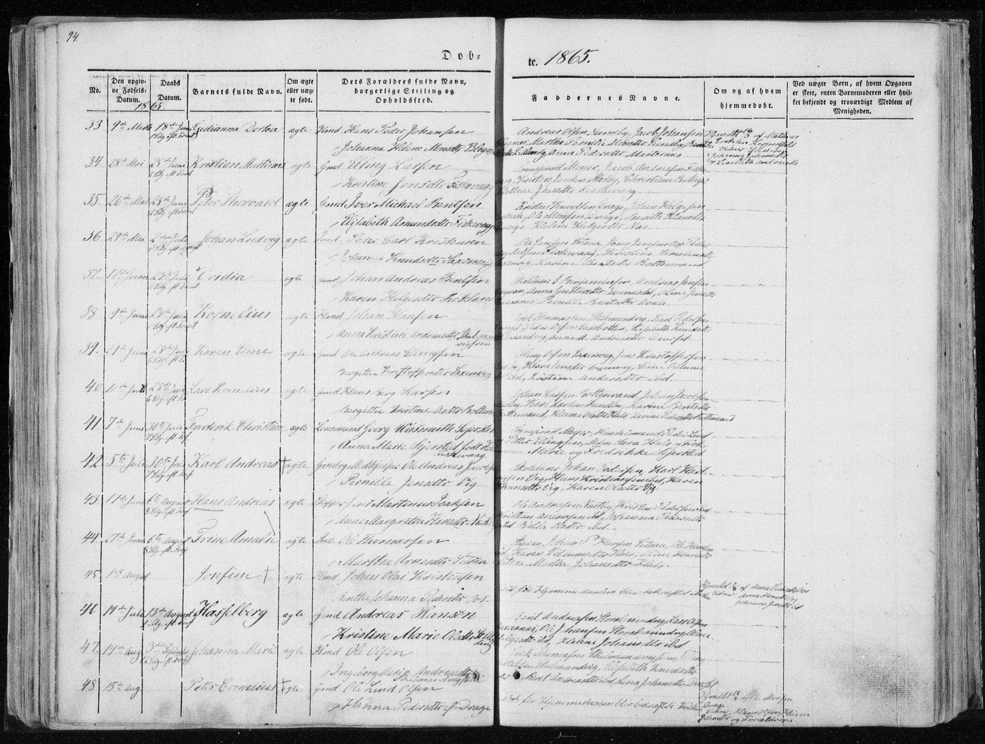 Ministerialprotokoller, klokkerbøker og fødselsregistre - Nordland, SAT/A-1459/847/L0666: Parish register (official) no. 847A06, 1842-1871, p. 94