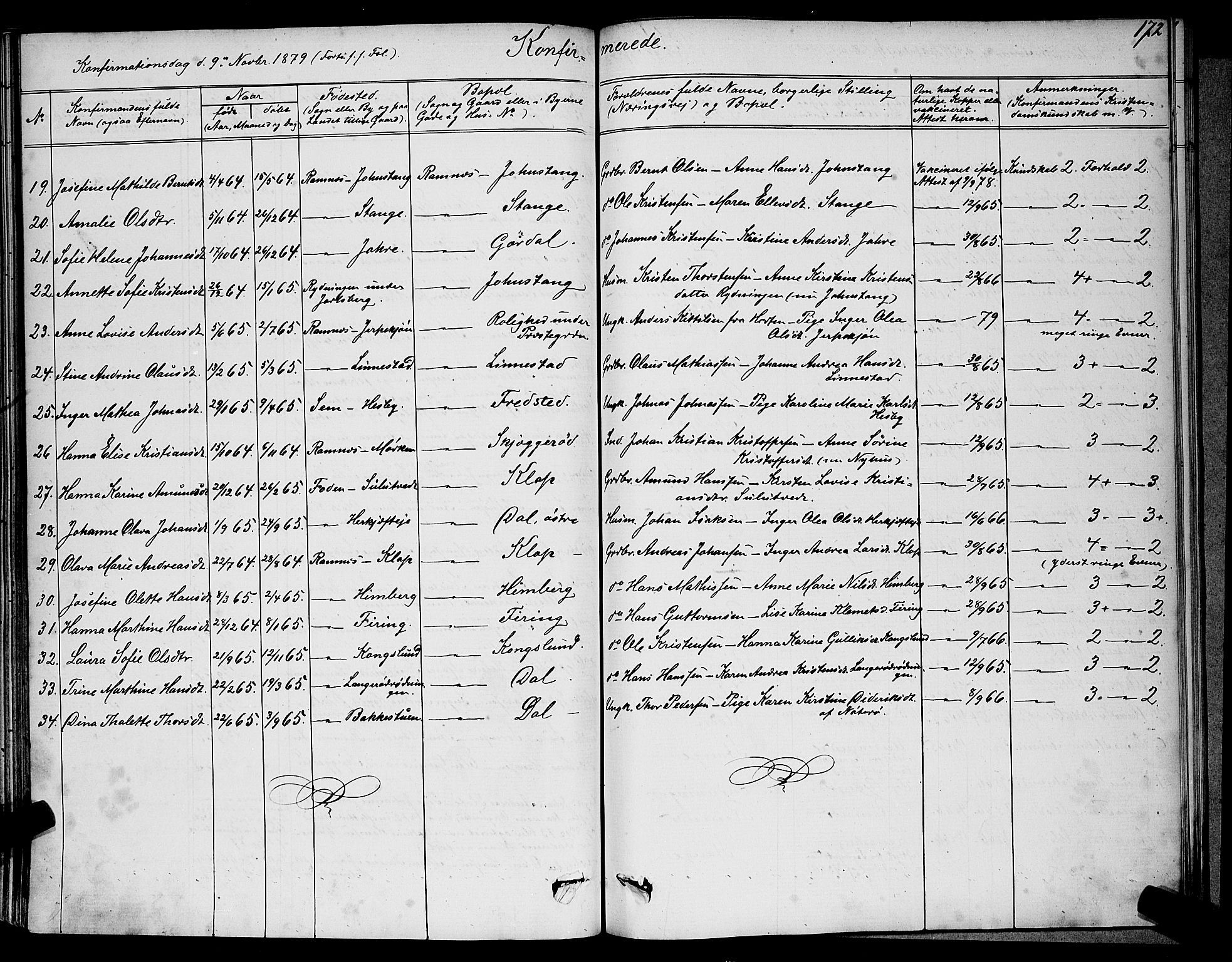 Ramnes kirkebøker, SAKO/A-314/G/Ga/L0003: Parish register (copy) no. I 3, 1870-1896, p. 172