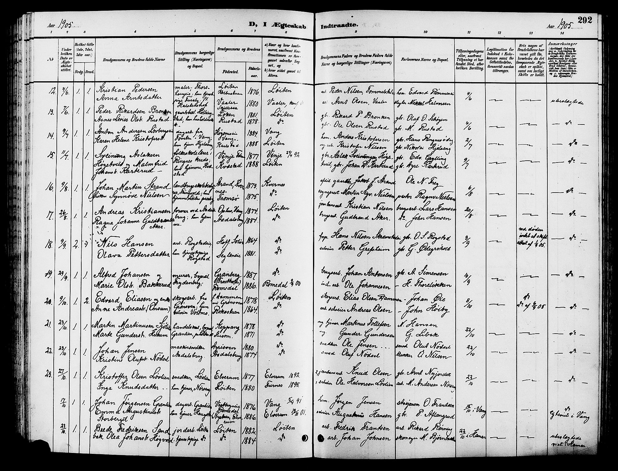 Løten prestekontor, AV/SAH-PREST-022/L/La/L0006: Parish register (copy) no. 6, 1892-1909, p. 292